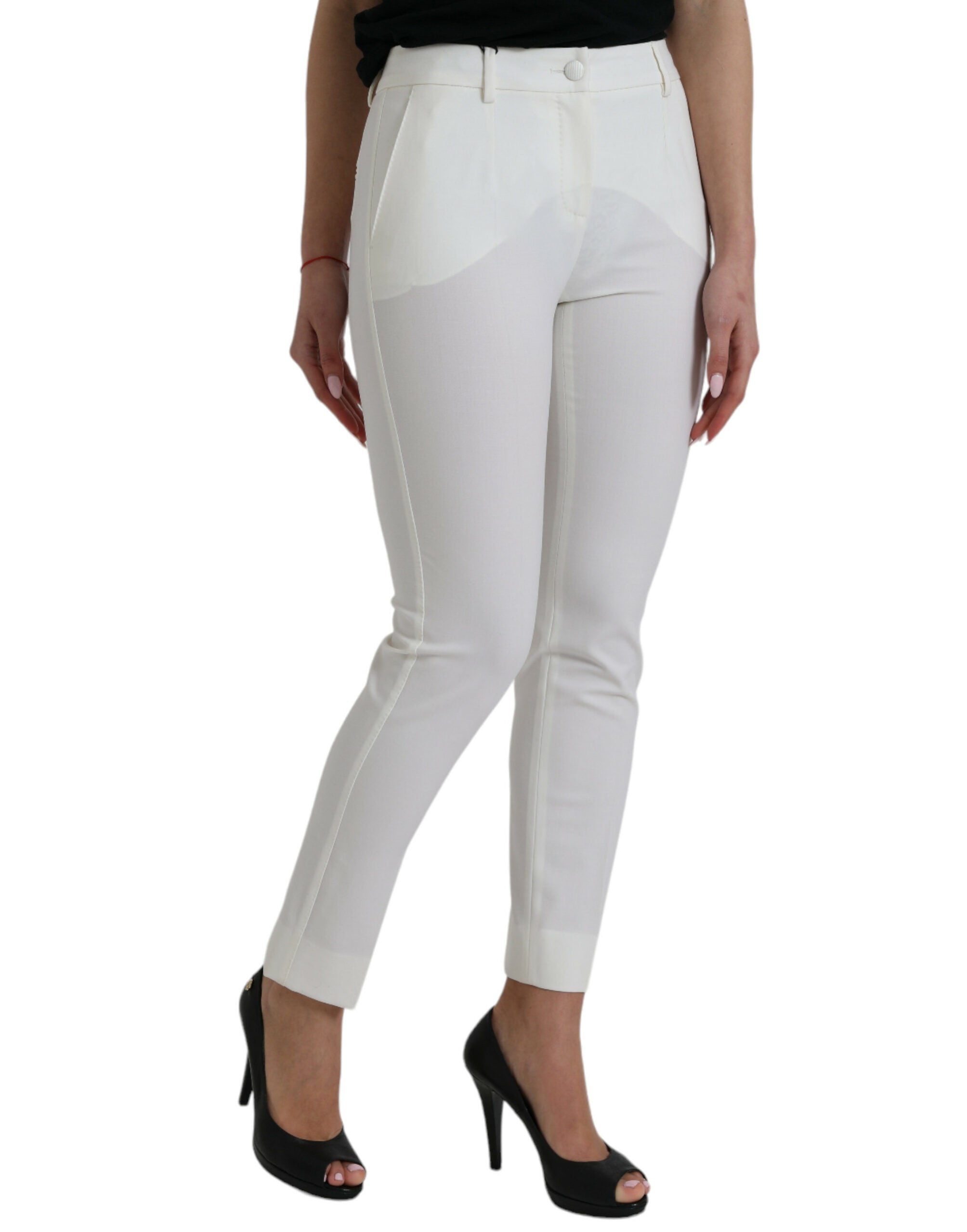 Dolce &amp; Gabbana Pantalon fuselé élégant blanc taille moyenne