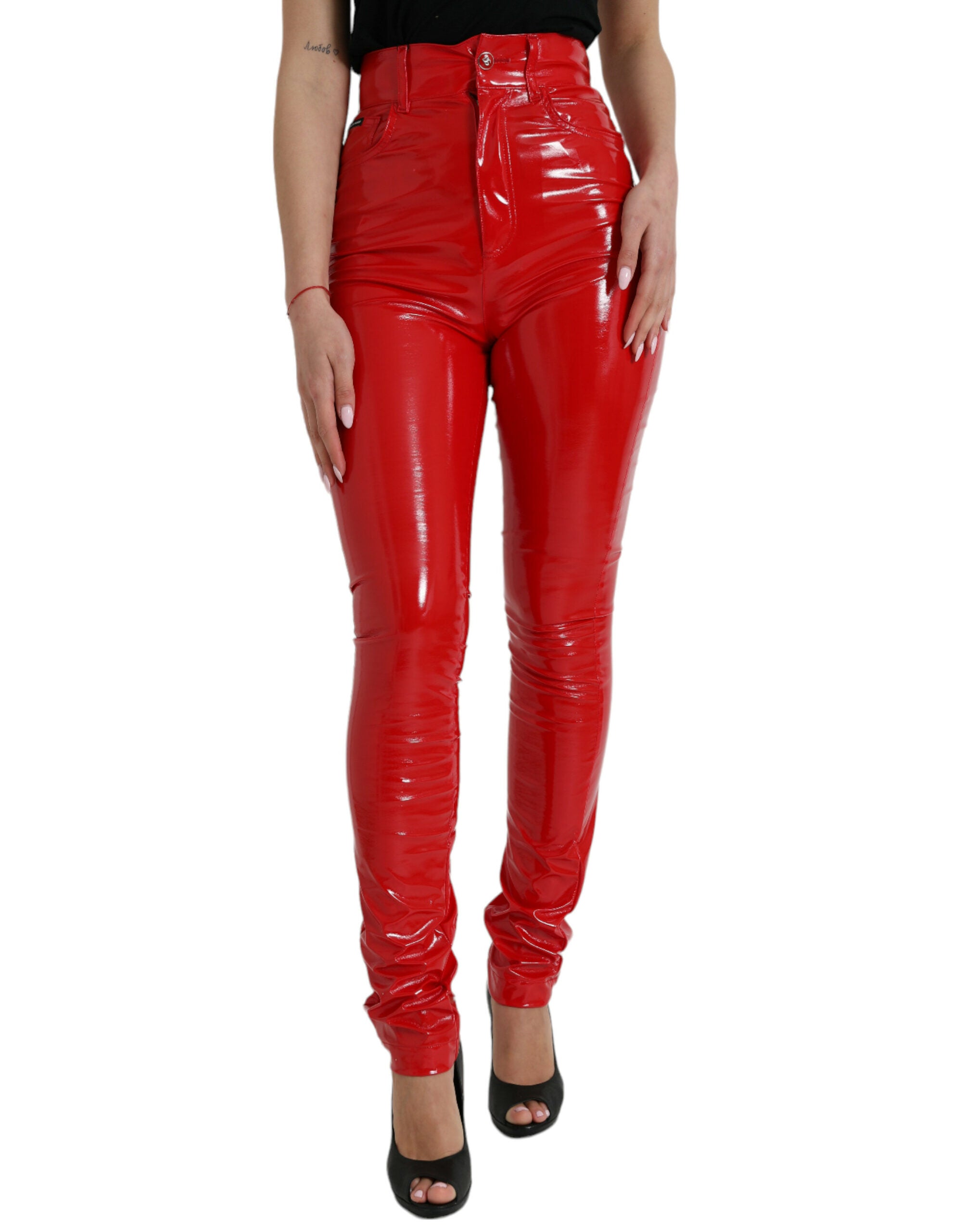 Dolce &amp; Gabbana Chic Pantalon skinny taille haute rouge