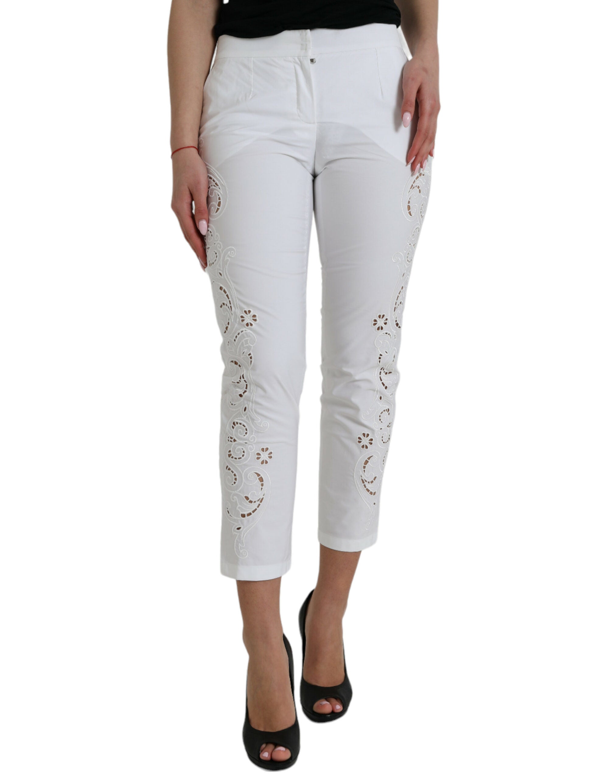 Dolce &amp; Gabbana Pantalon taille moyenne fuselé blanc élégant