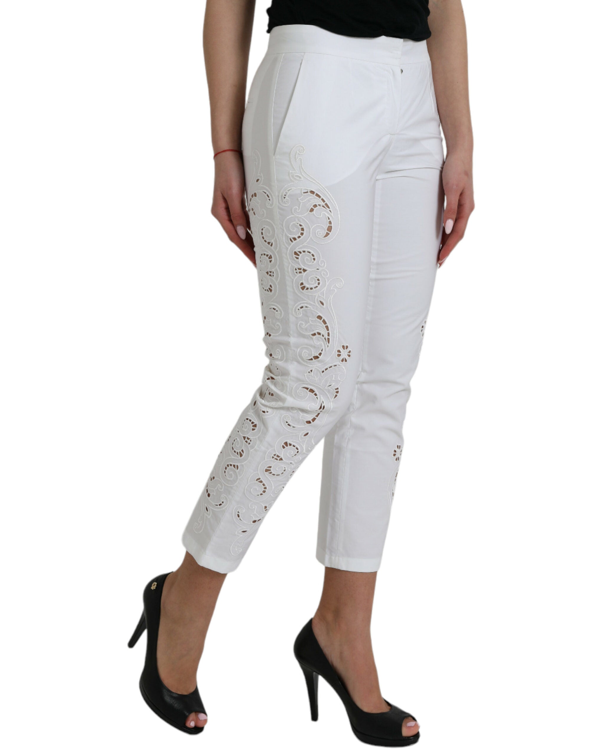 Dolce &amp; Gabbana Pantalon taille moyenne fuselé blanc élégant