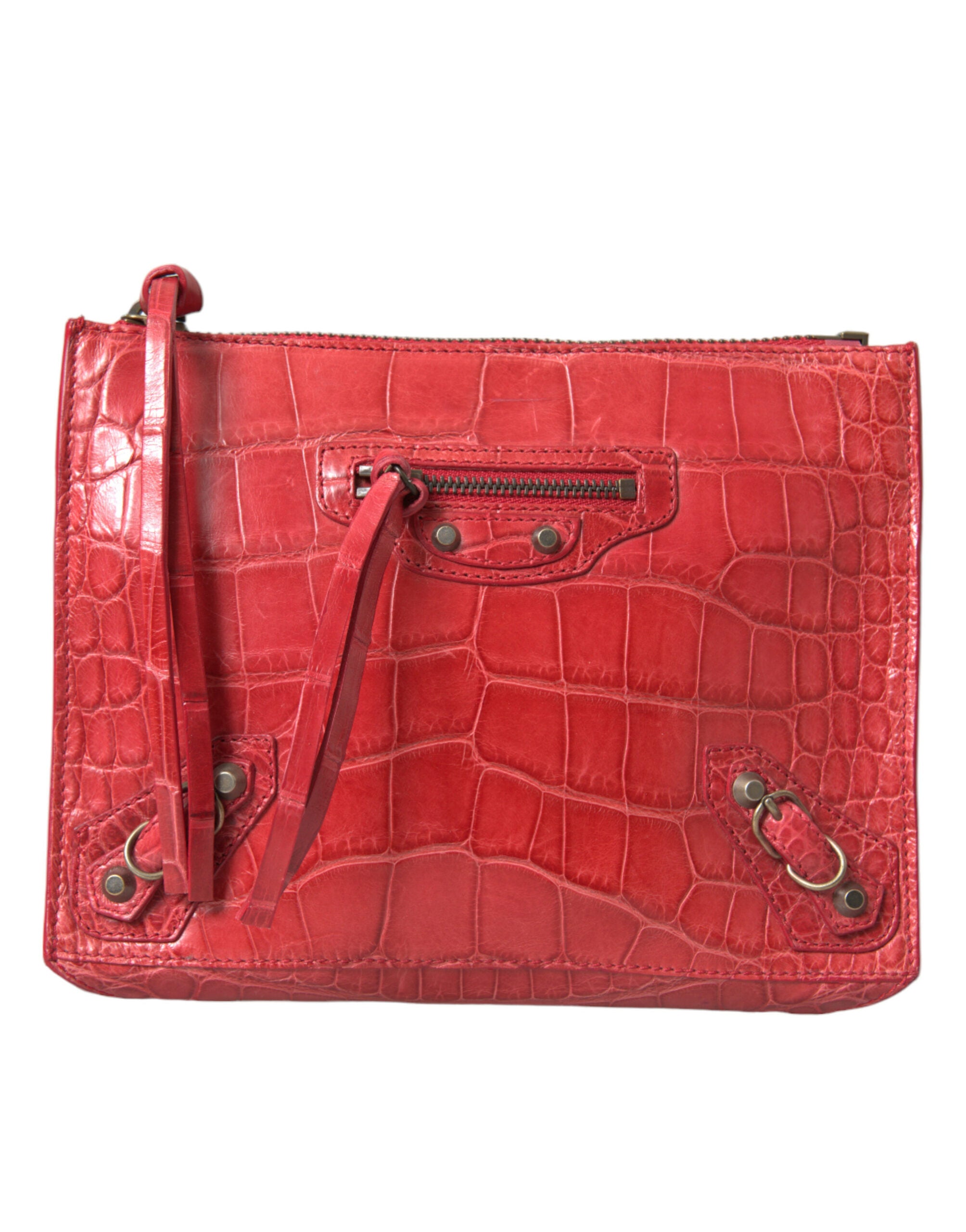 Balenciaga Pochette en cuir d'alligator rouge exotique