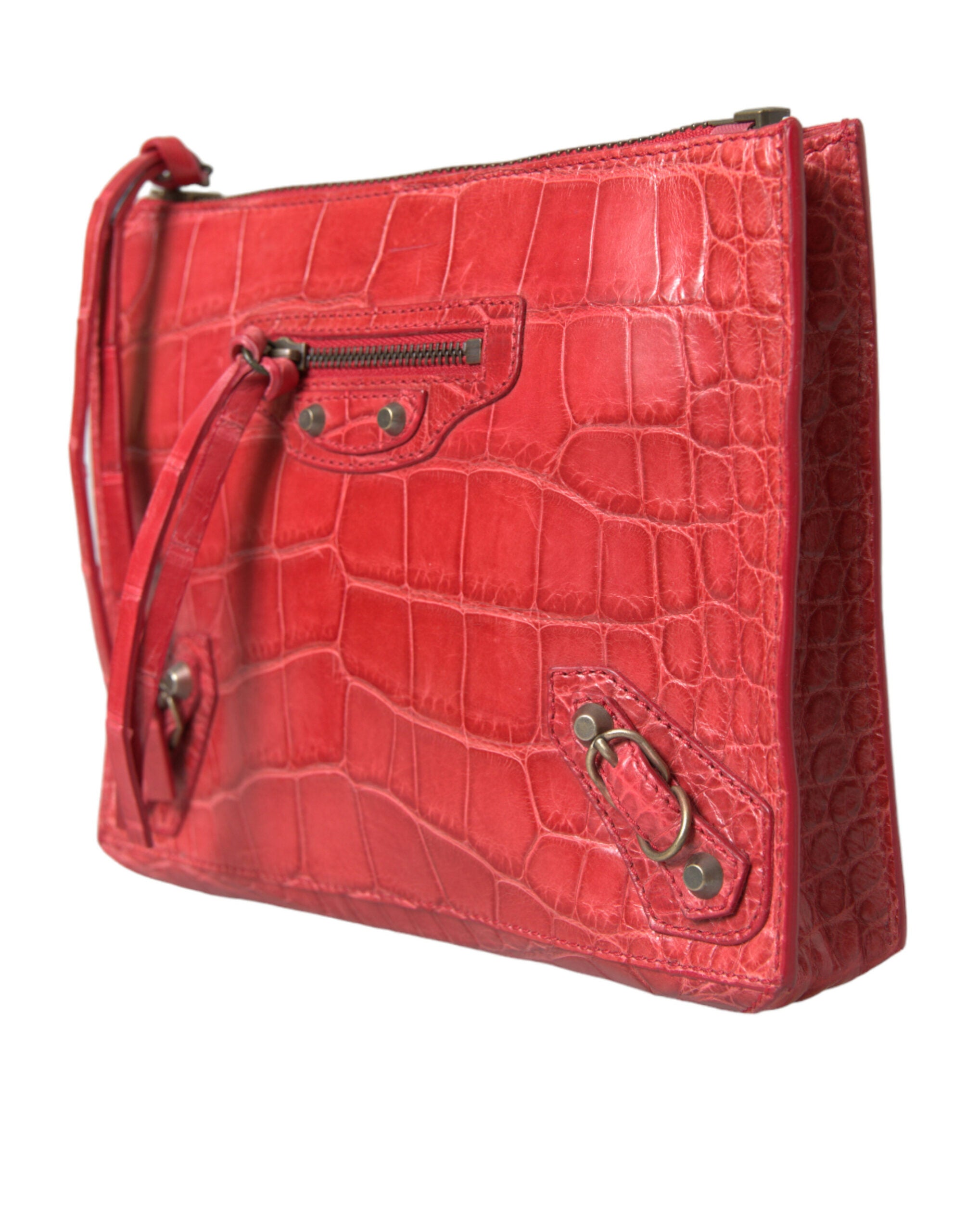 Balenciaga Pochette en cuir d'alligator rouge exotique