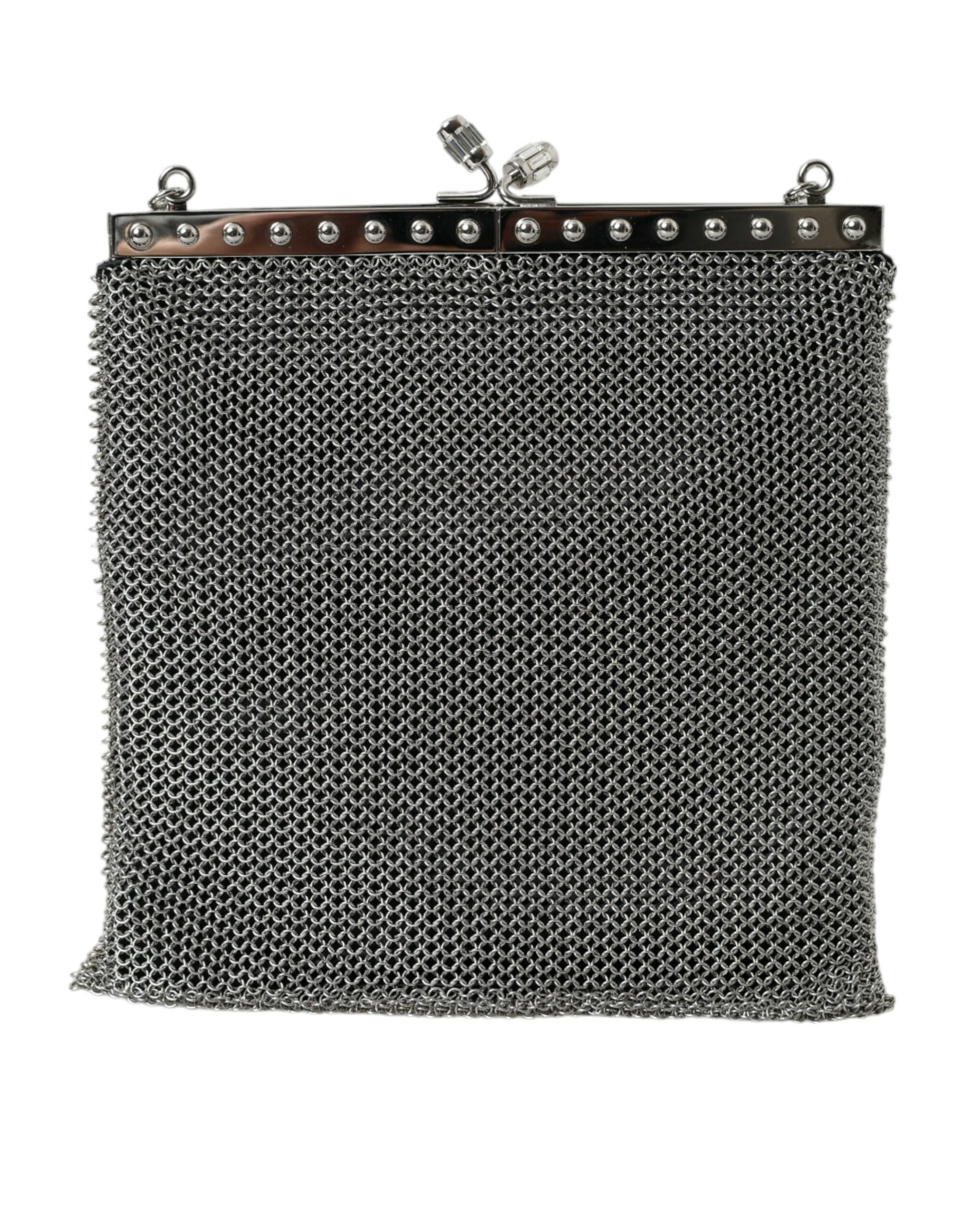 Prada Elegant Silver Mesh Shoulder Evening Bag