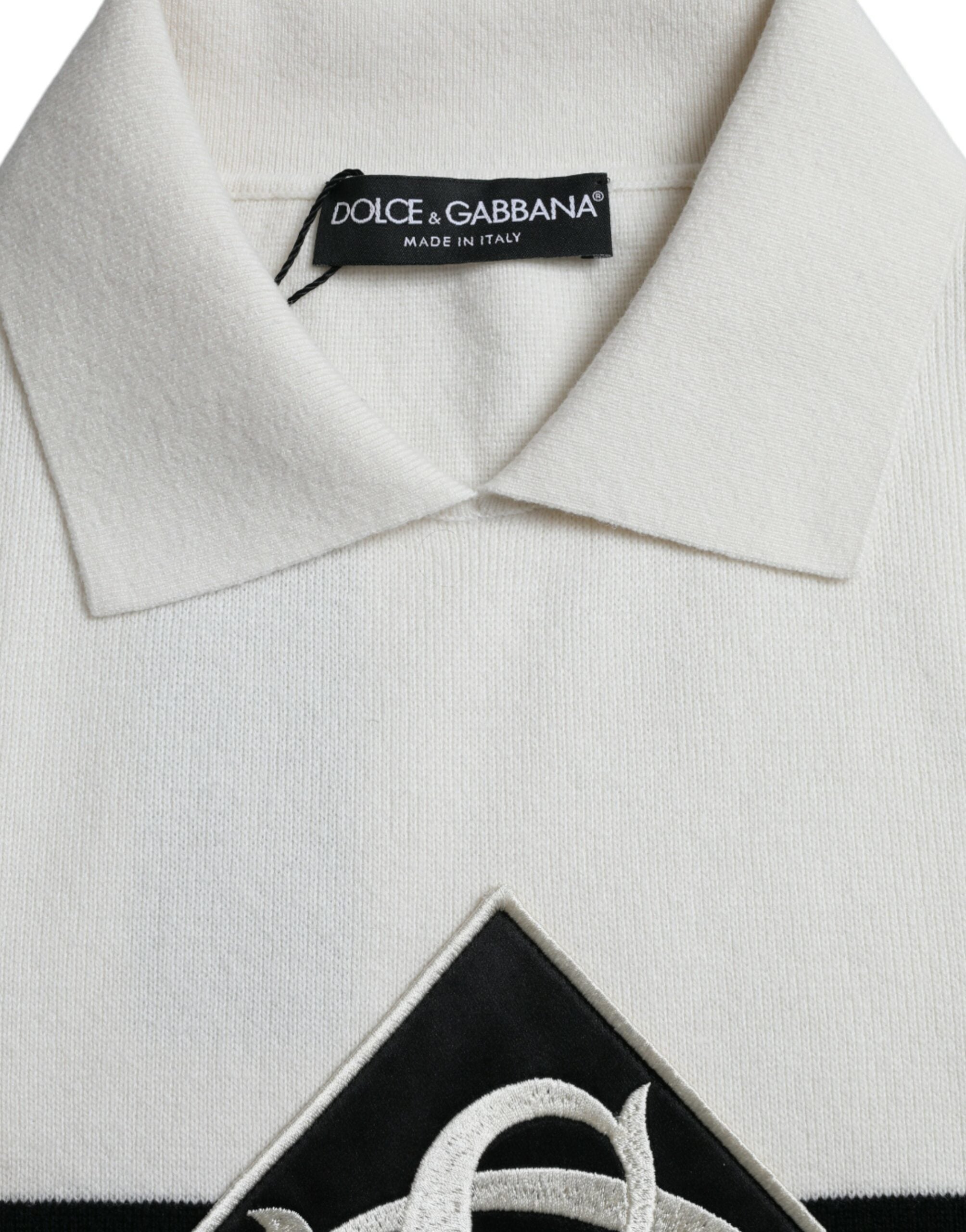 Dolce &amp; Gabbana T-shirt Henley à col blanc avec logo DG