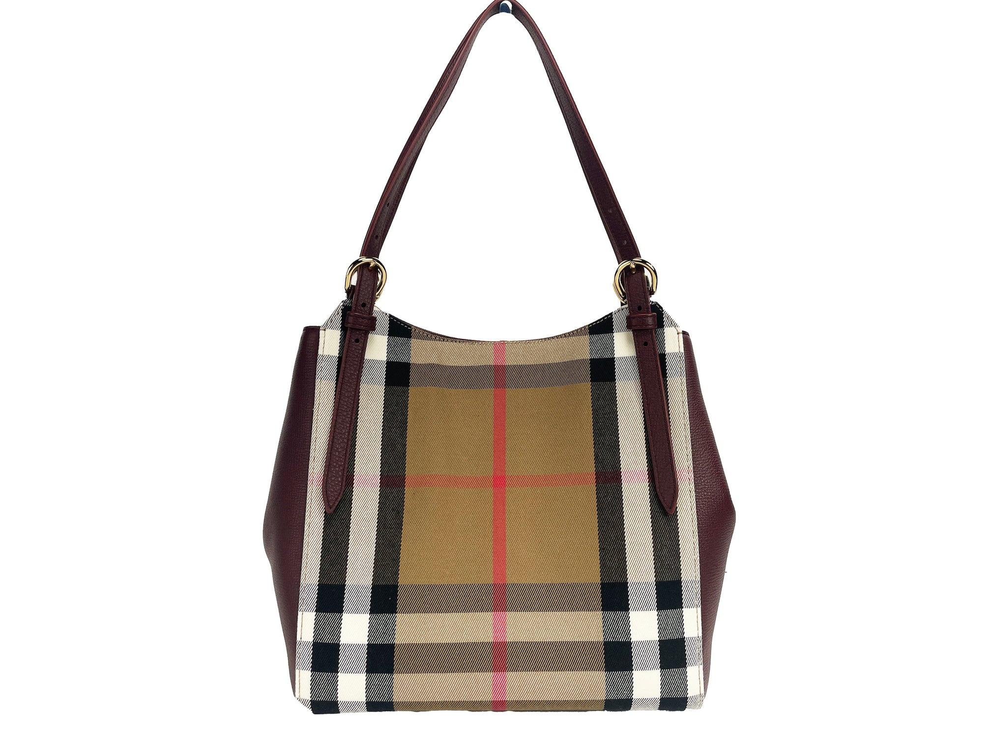 Burberry Petit Canterby Sac fourre-tout en toile à carreaux en cuir acajou