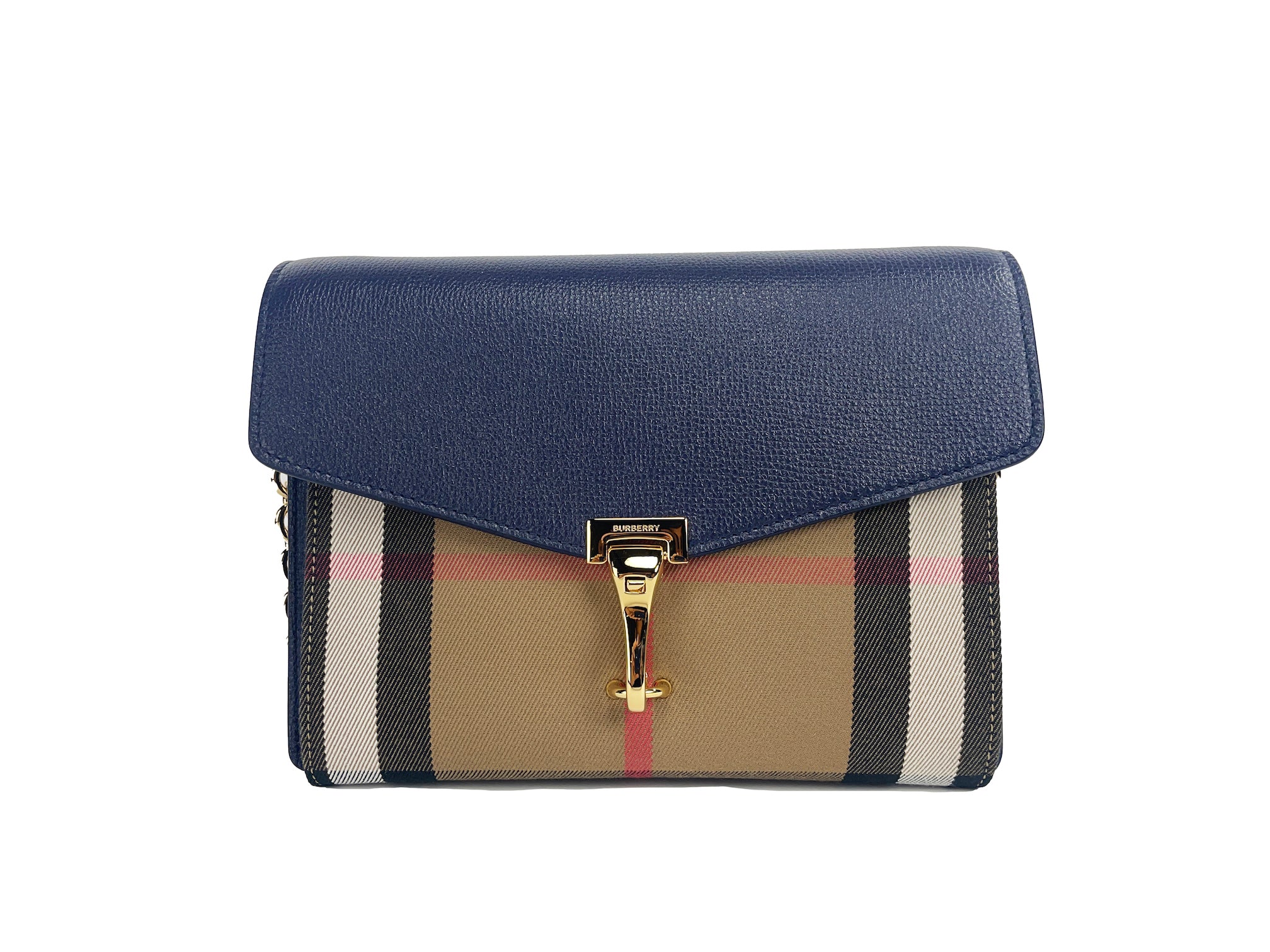 Burberry Macken Petit sac à bandoulière en cuir bleu Regency House Check