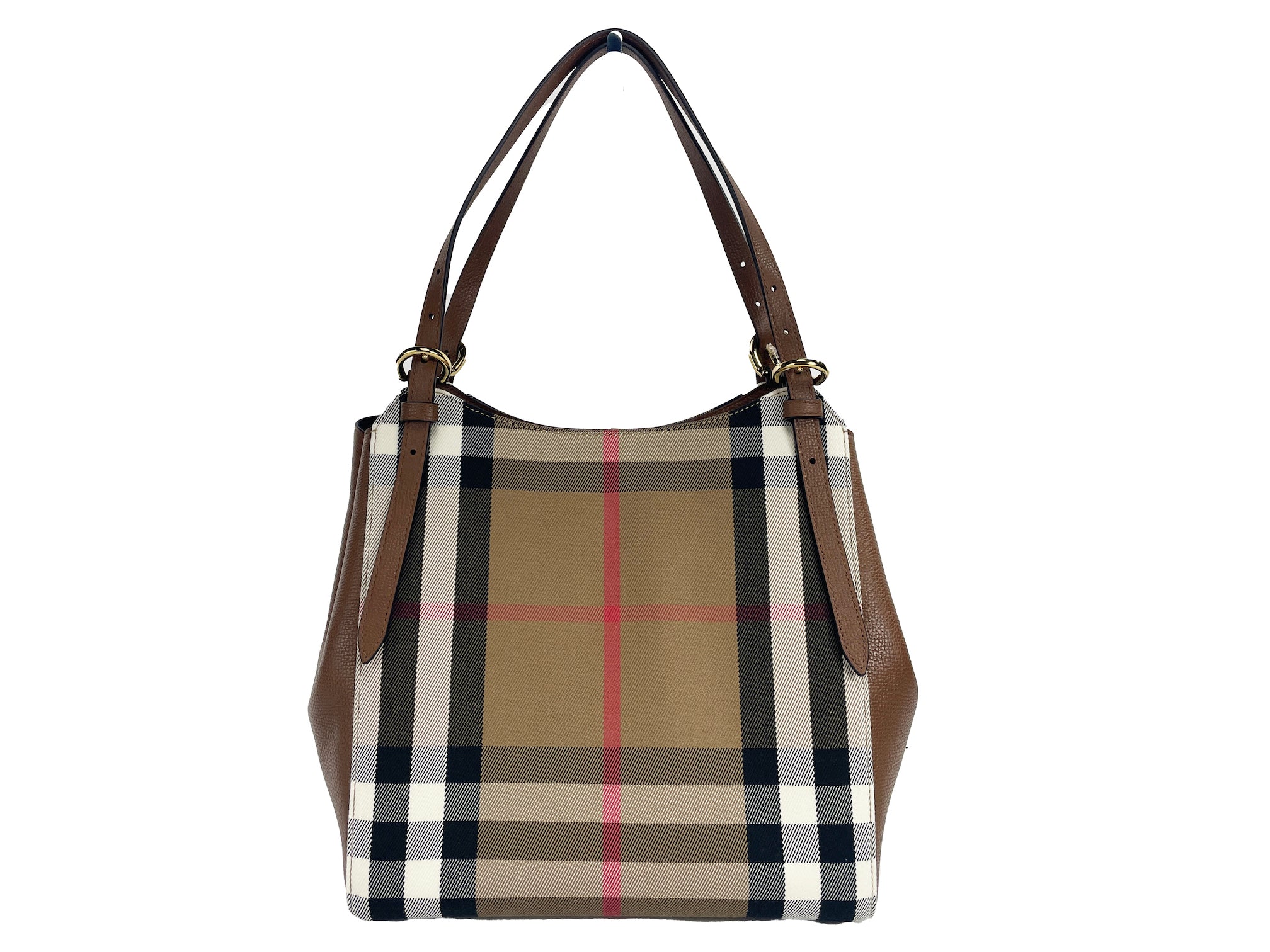 Burberry Petit sac fourre-tout en toile à carreaux en cuir beige Canterby