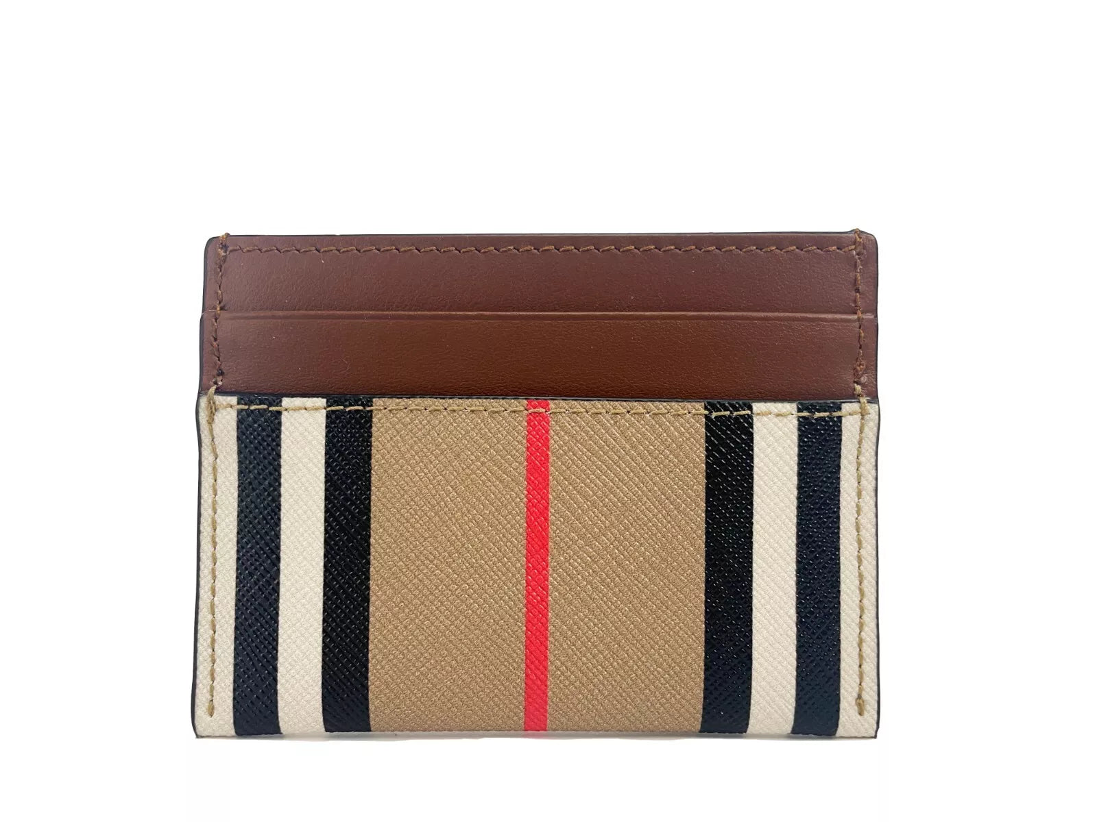 Burberry Sandon Tan Canvas Check Portefeuille mince en cuir imprimé avec porte-cartes