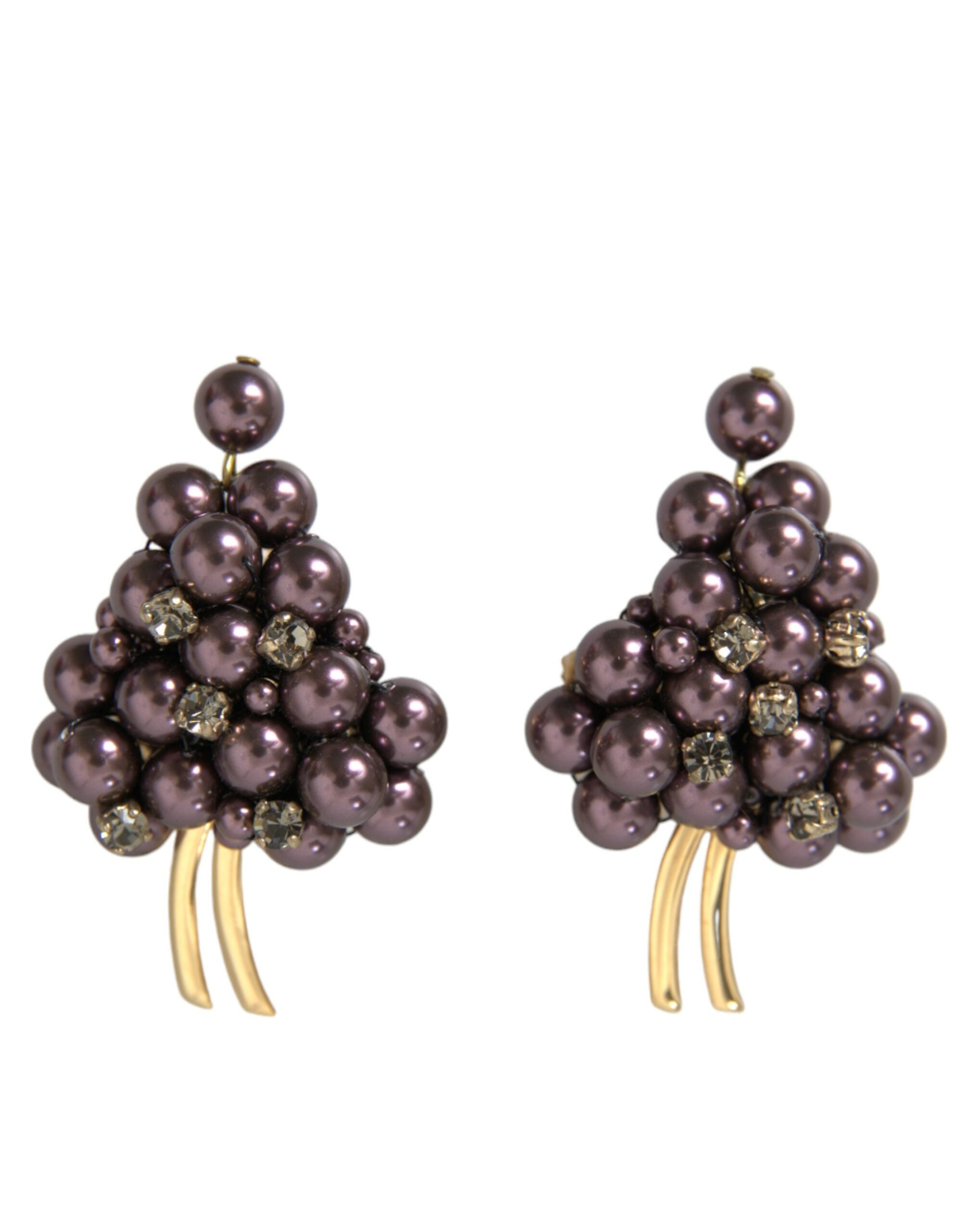 Dolce &amp; Gabbana Boucles d'oreilles à clip floral en laiton doré et perles de raisin violettes Sicile