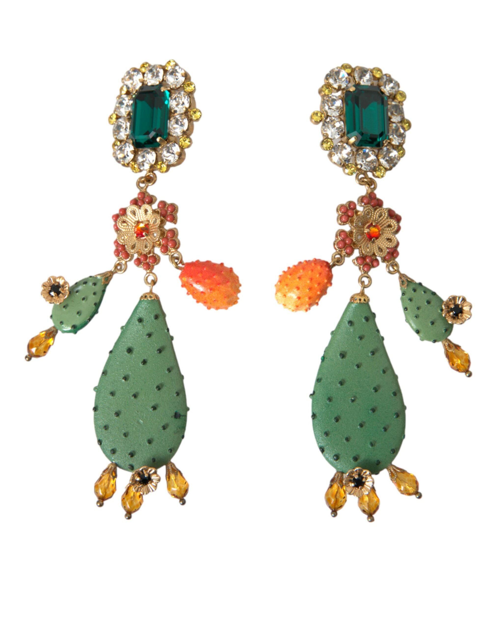 Dolce &amp; Gabbana Boucles d'oreilles pendantes à clip en cristal de cactus vert