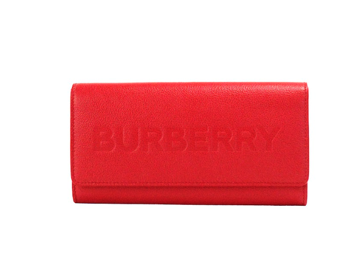 Burberry Porter Portefeuille à rabat d'embrayage continental en cuir grainé rouge gaufré