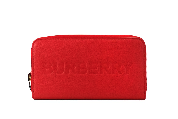 Portefeuille d'embrayage continental en cuir avec logo en relief rouge Burberry Elmore