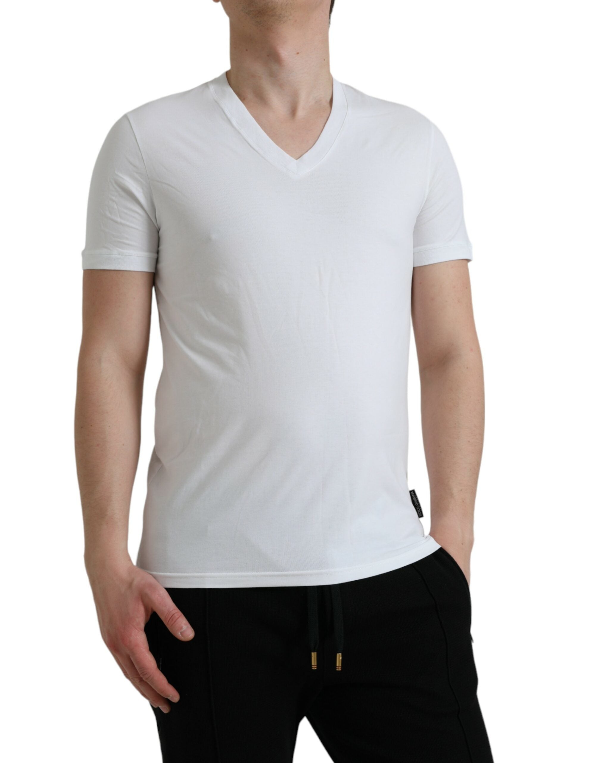 Dolce &amp; Gabbana T-shirt de sous-vêtements à manches courtes et col en V en coton blanc