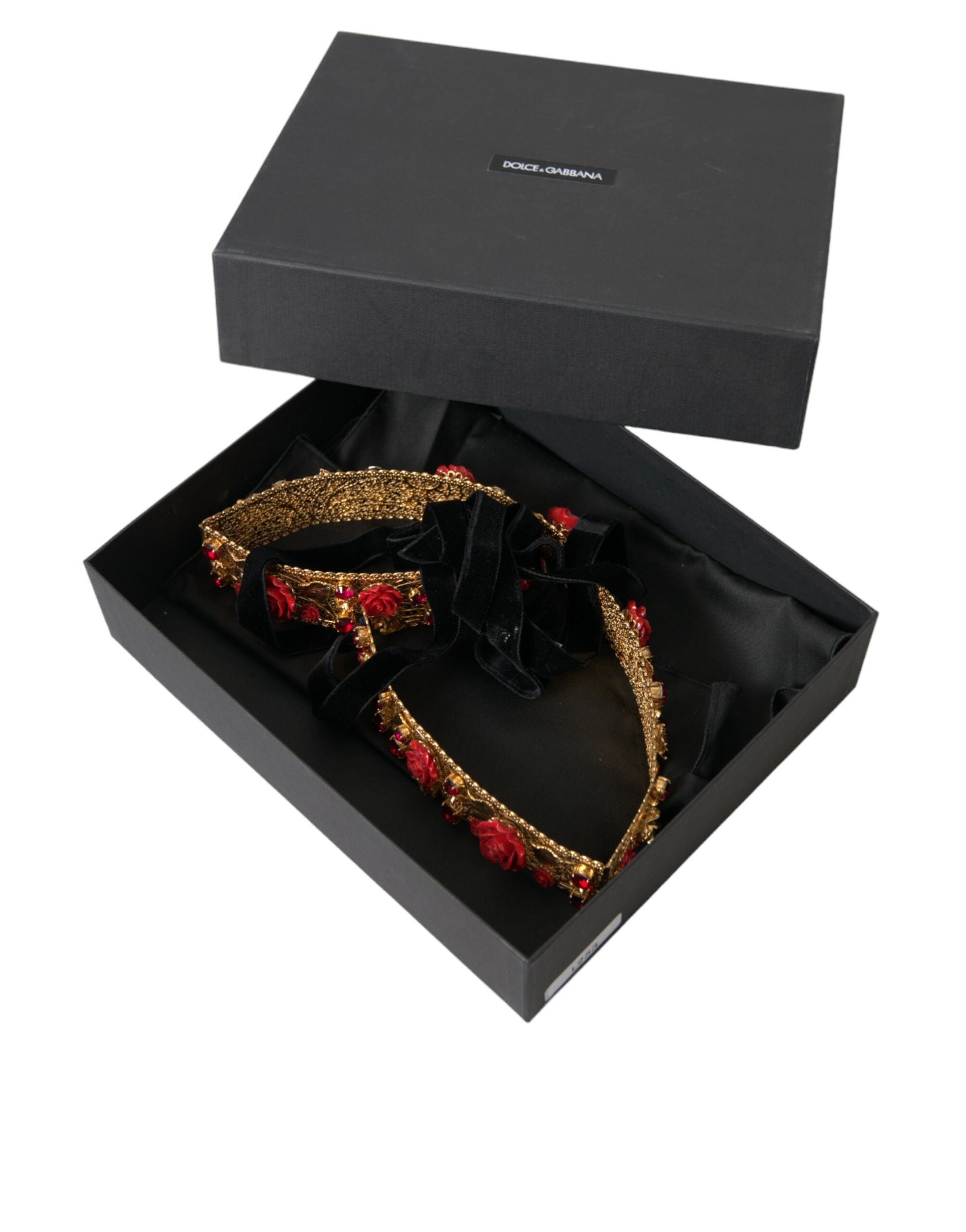 Dolce &amp; Gabbana Ceinture en laiton doré avec roses rouges et cristaux