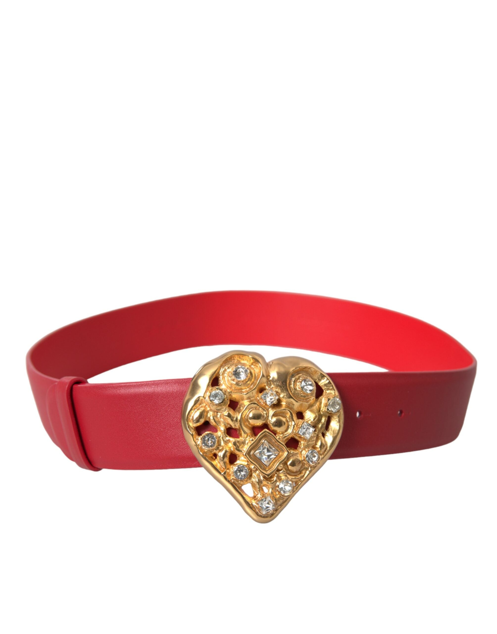 Dolce &amp; Gabbana Ceinture en cuir rouge avec boucle en métal et cœur doré