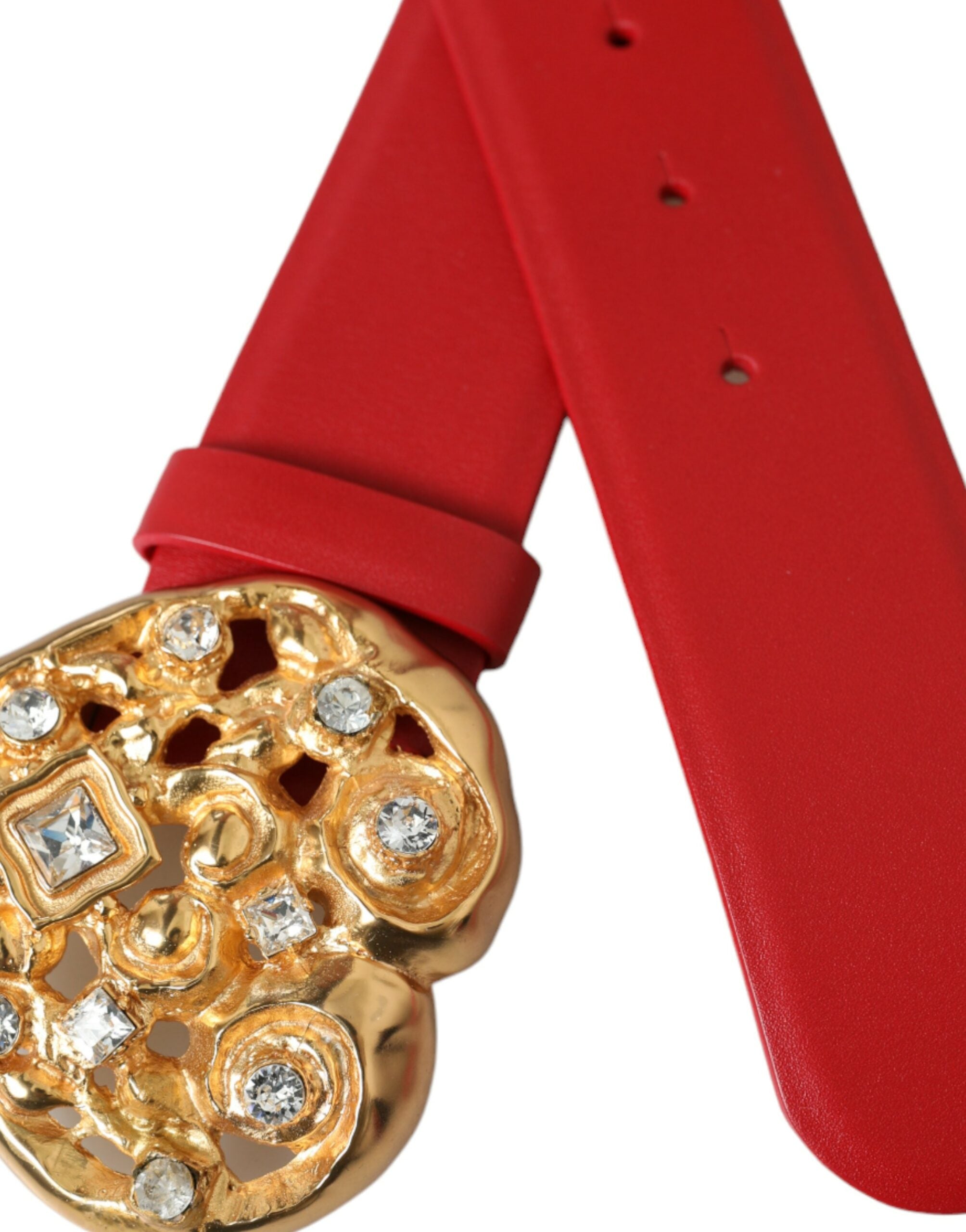 Dolce &amp; Gabbana Ceinture en cuir rouge avec boucle en métal et cœur doré