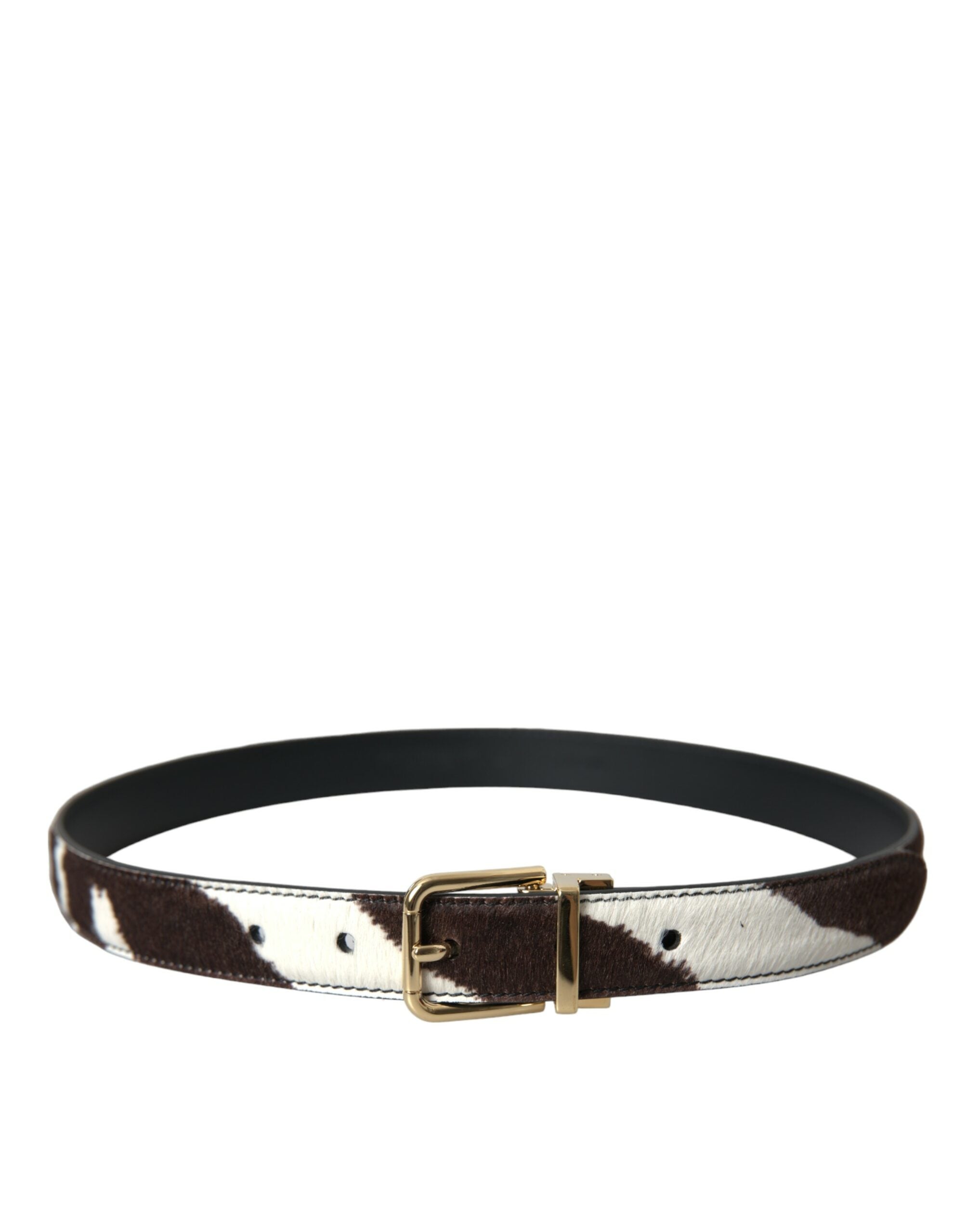 Dolce &amp; Gabbana Ceinture à boucle dorée en cheveux de poney zèbre blanc marron