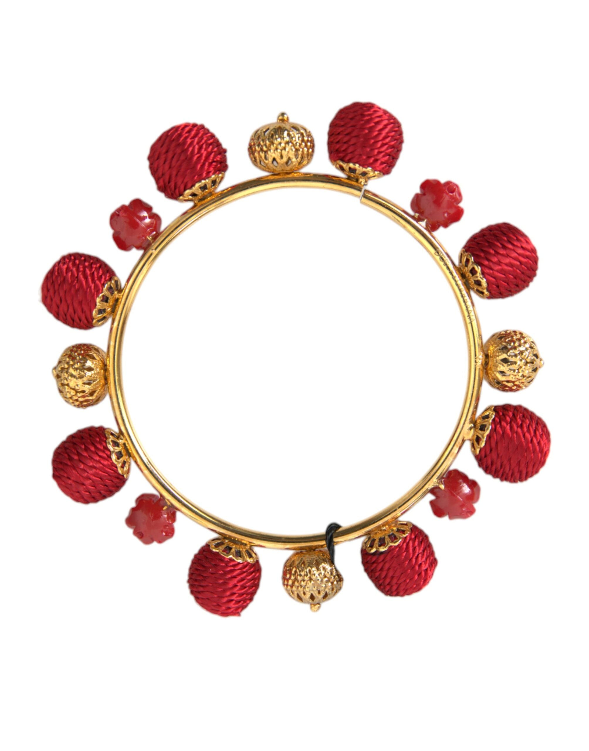 Dolce &amp; Gabbana Bracelet en laiton doré rouge RUNWAY Sicilia Natale Roses