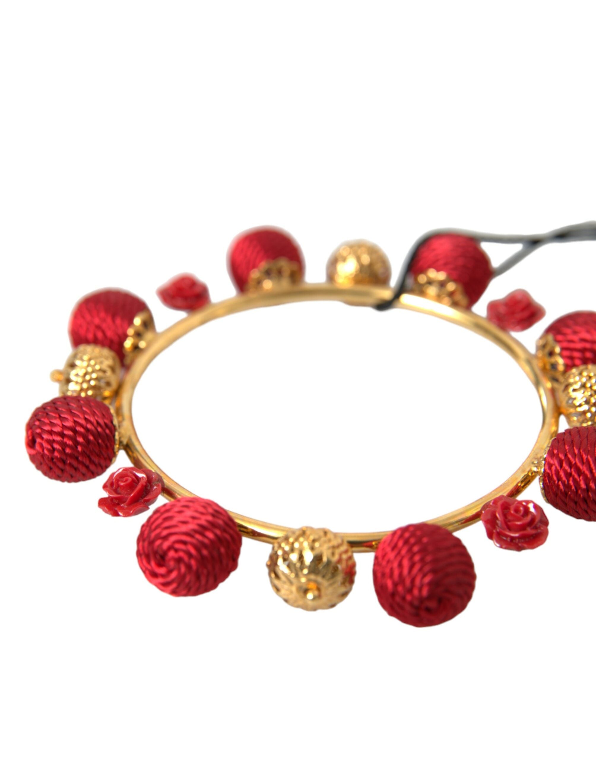 Dolce &amp; Gabbana Bracelet en laiton doré rouge RUNWAY Sicilia Natale Roses