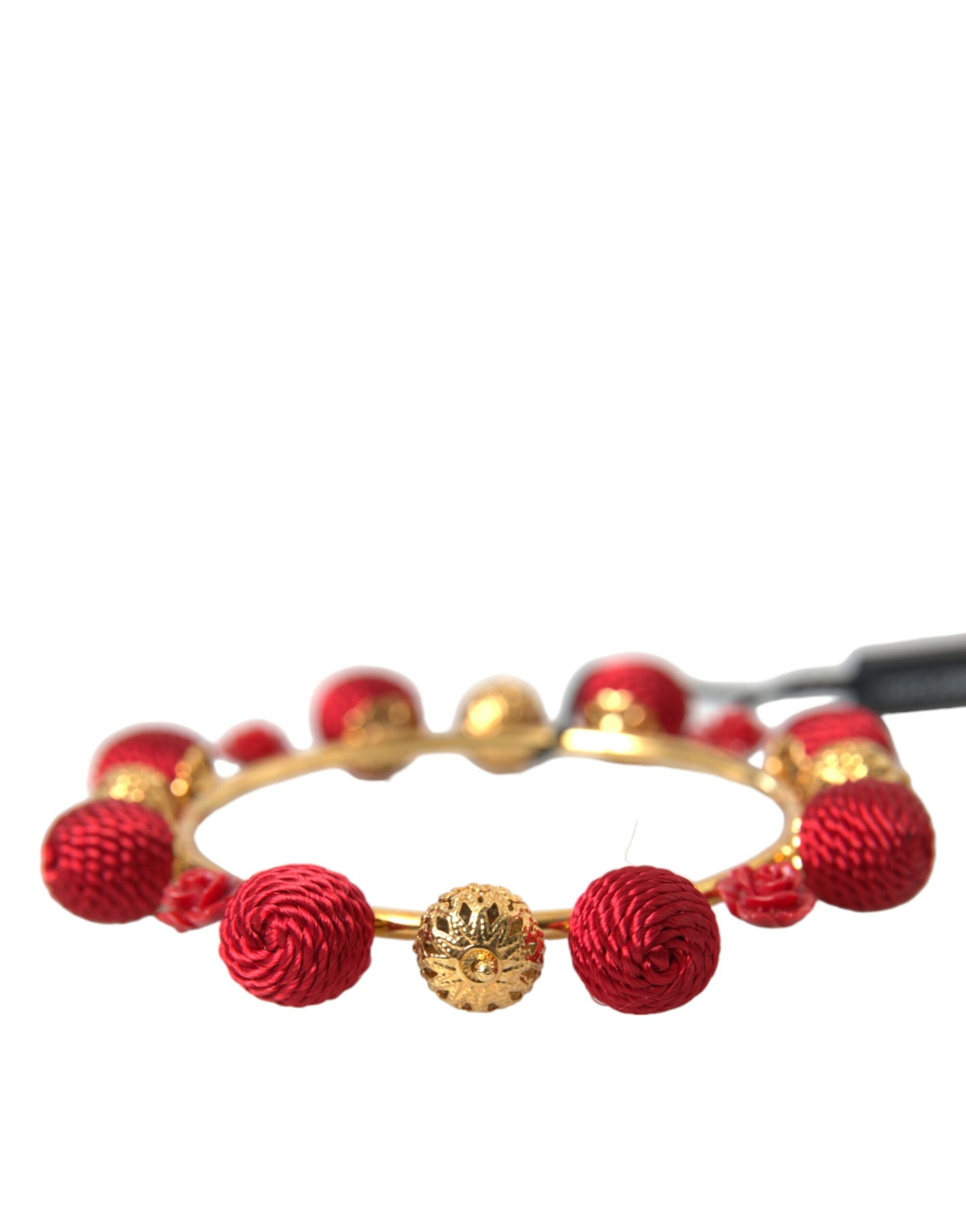 Dolce &amp; Gabbana Bracelet en laiton doré rouge RUNWAY Sicilia Natale Roses