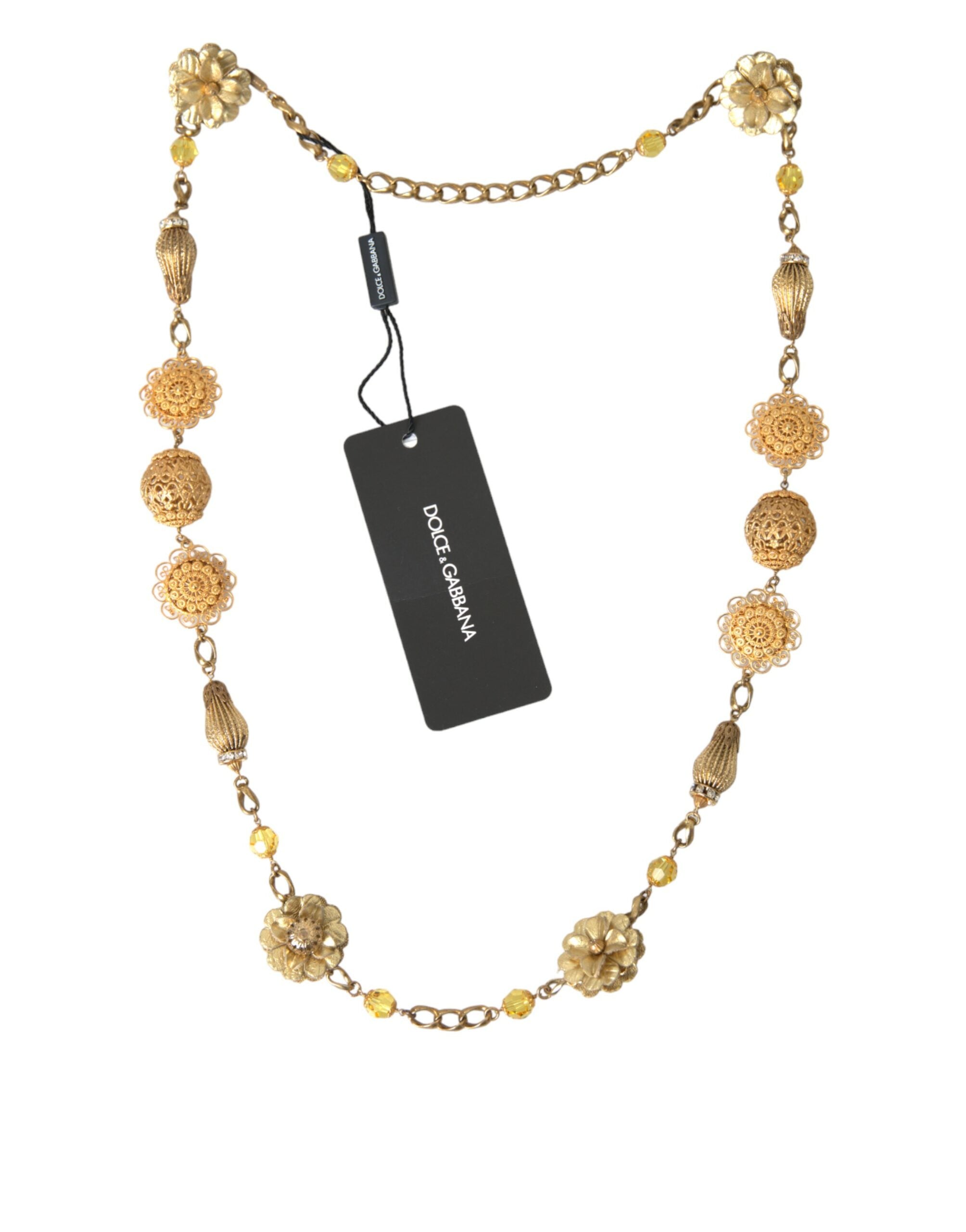 Collier de déclaration en laiton doré en filigrane de fleur de cristal Dolce &amp; Gabbana