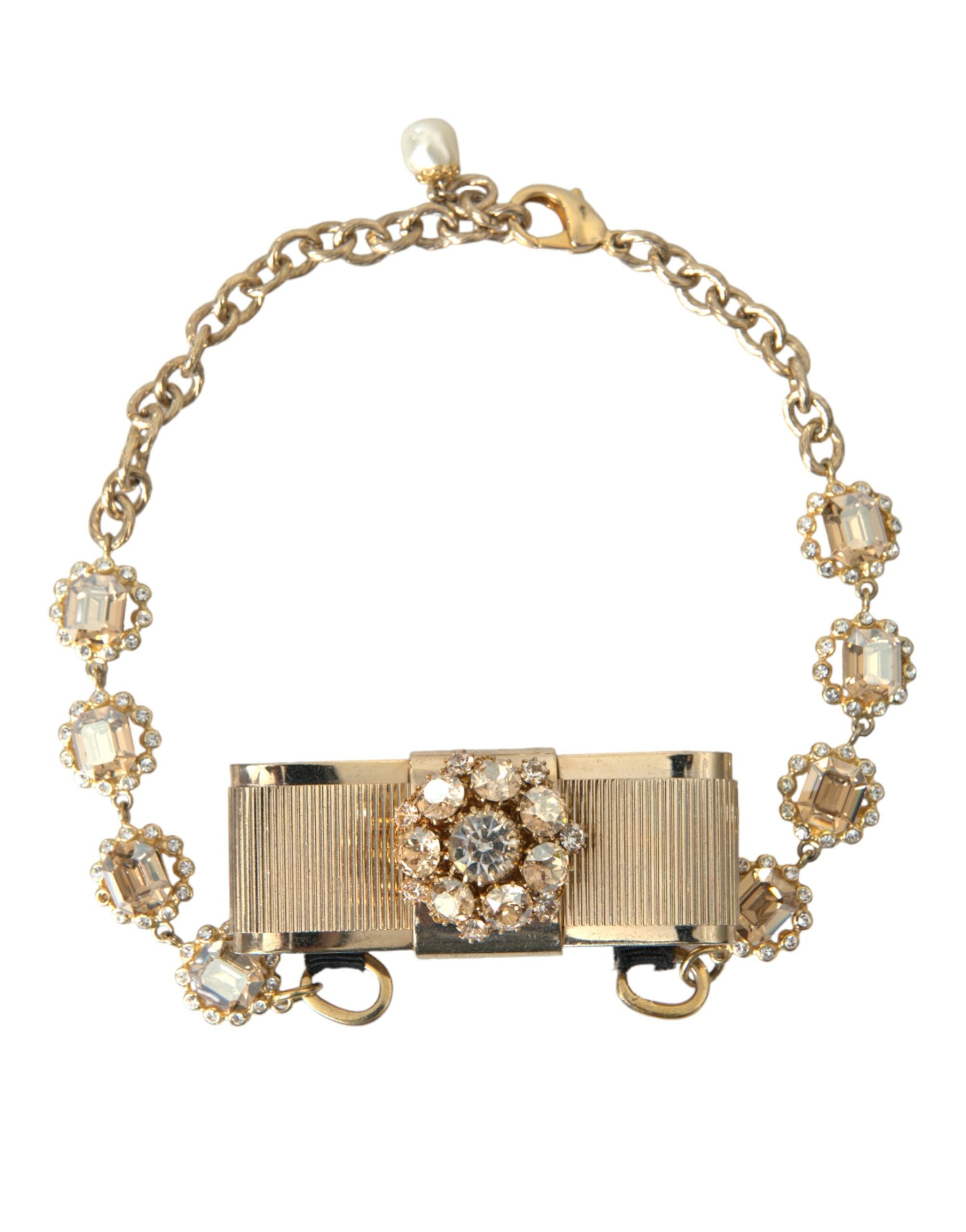 Dolce &amp; Gabbana Collier ras du cou en laiton doré avec chaîne avec nœud en cristal transparent