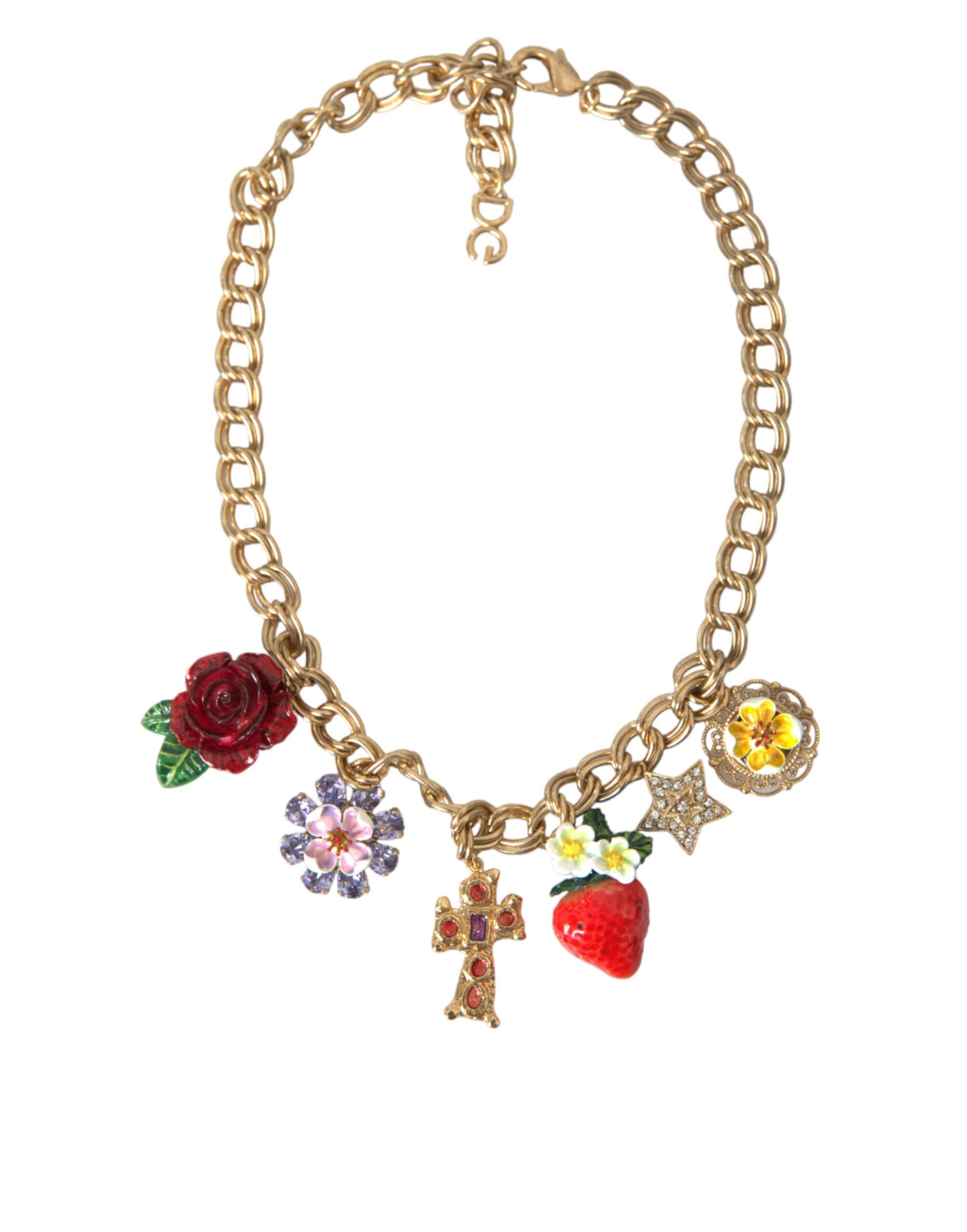 Collier pendentif étoile fraise croix rose chaîne en or Dolce &amp; Gabbana