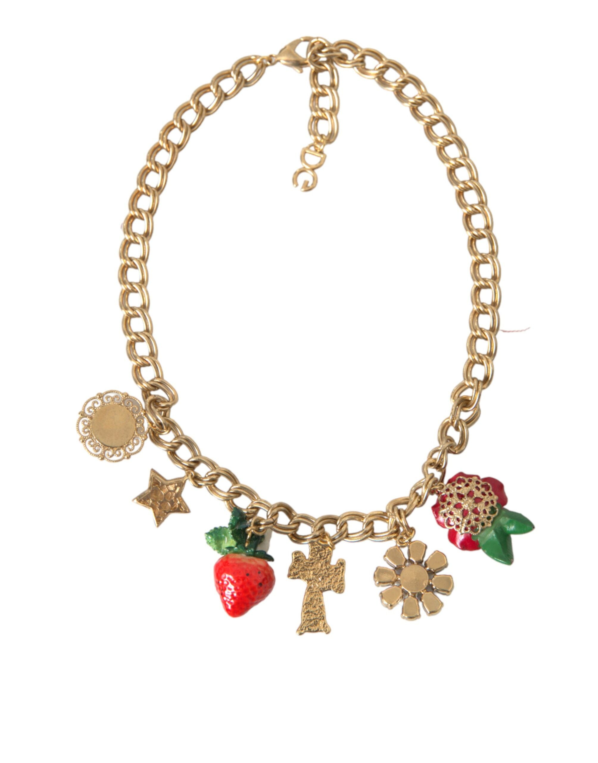 Collier pendentif étoile fraise croix rose chaîne en or Dolce &amp; Gabbana