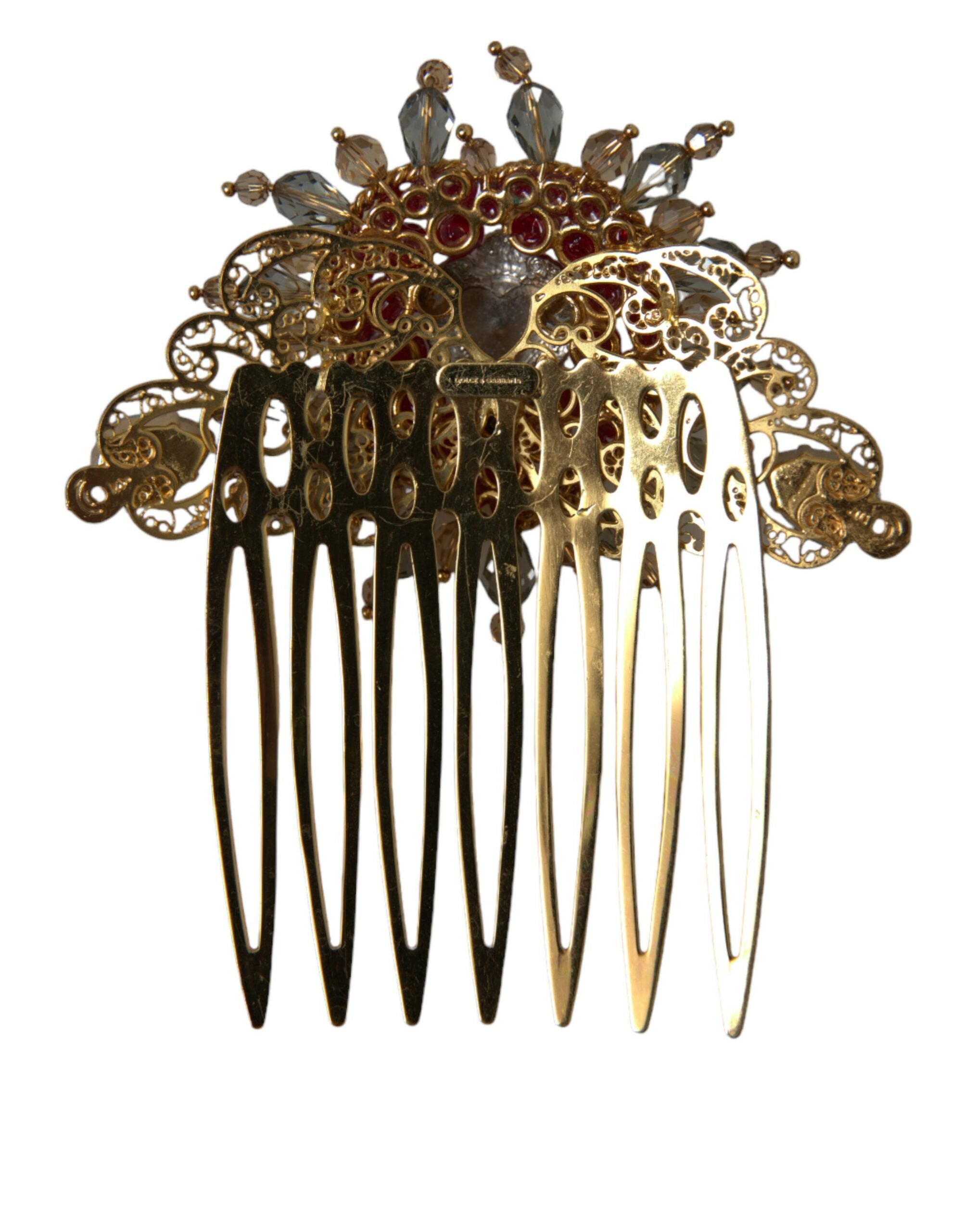 Dolce & Gabbana Gold Brass Crystal Heart Women Hair Comb