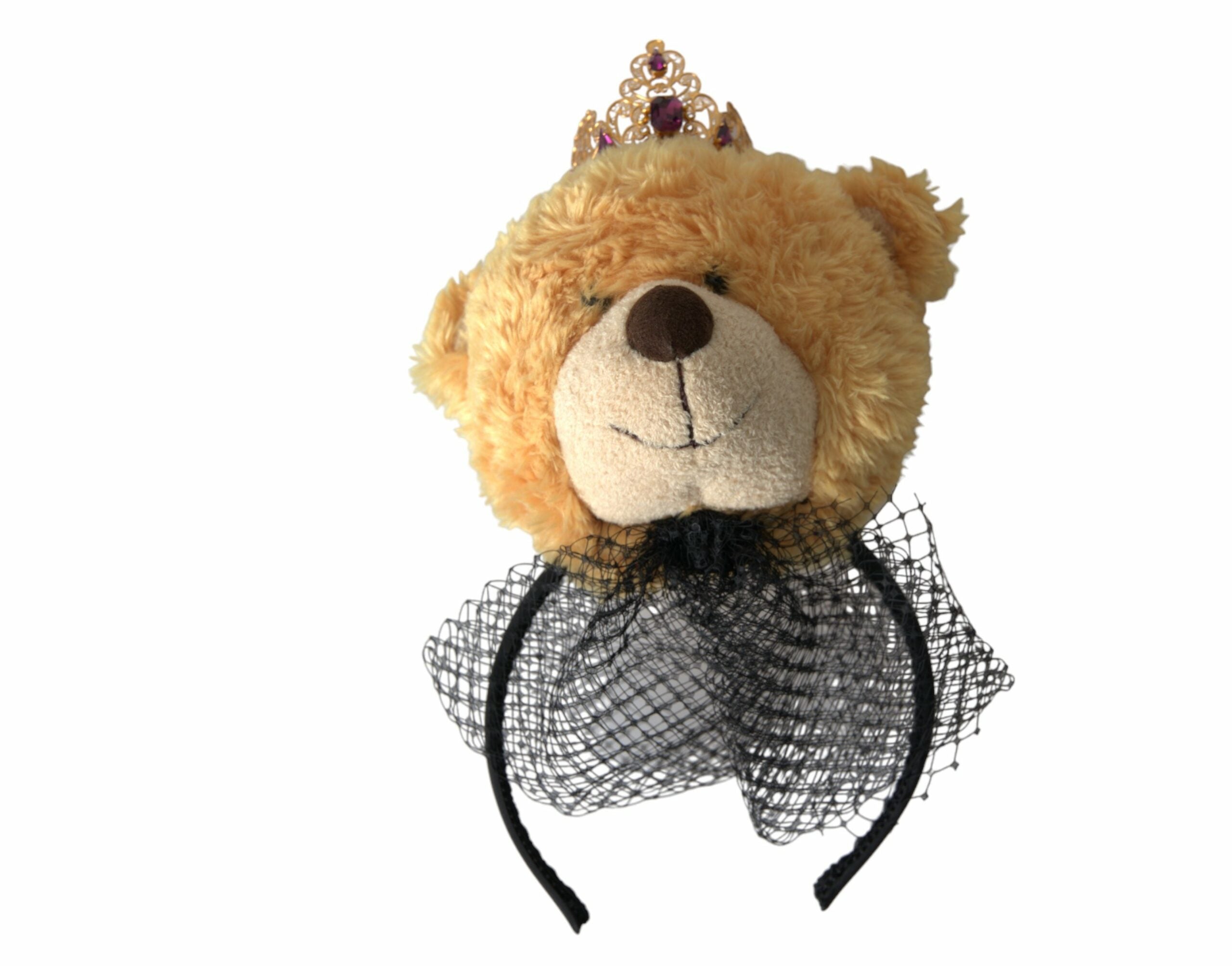 Dolce &amp; Gabbana Ours en peluche marron Couronne de cristal doré Diadème