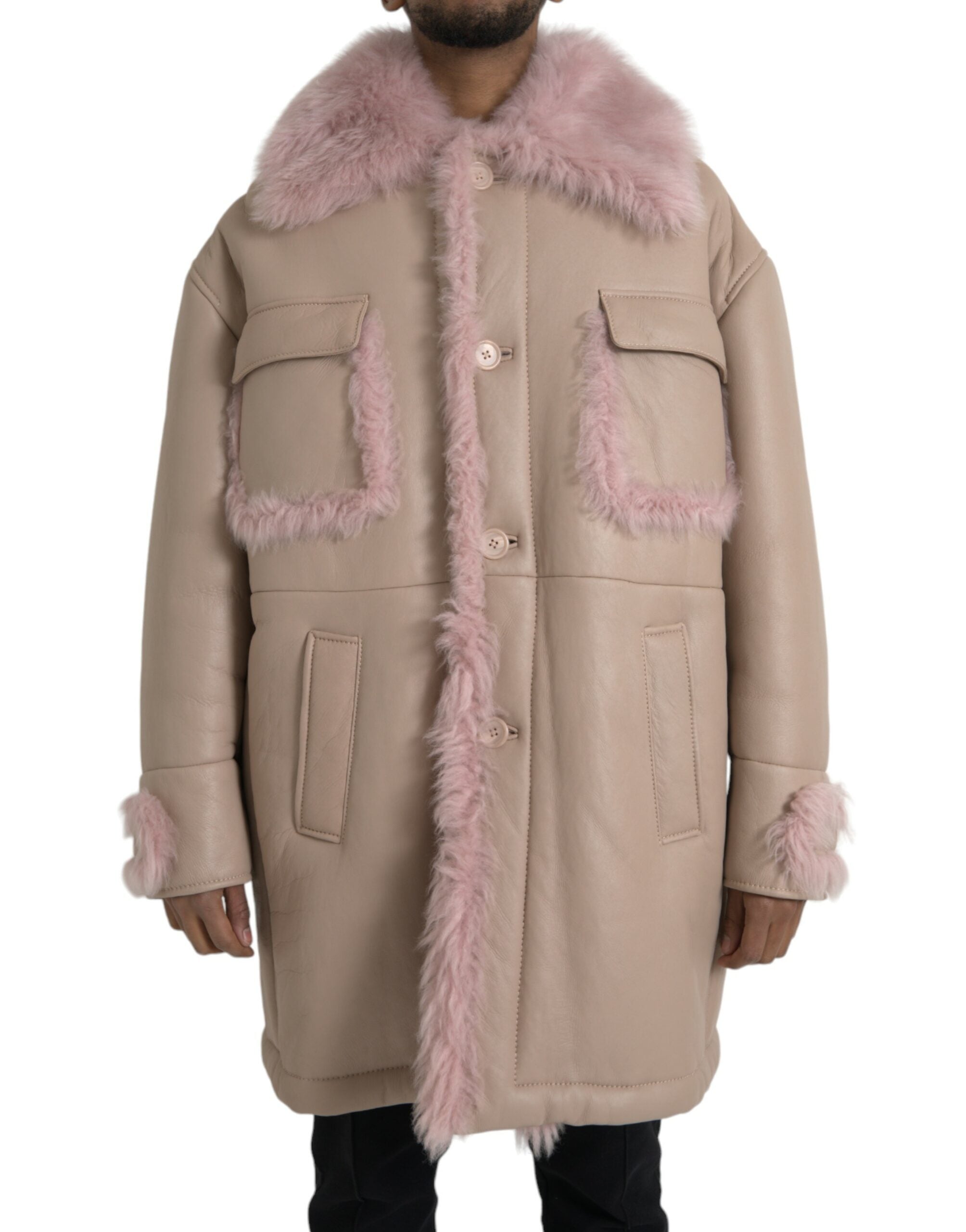 Dolce &amp; Gabbana Veste manteau en cuir d'agneau rose beige