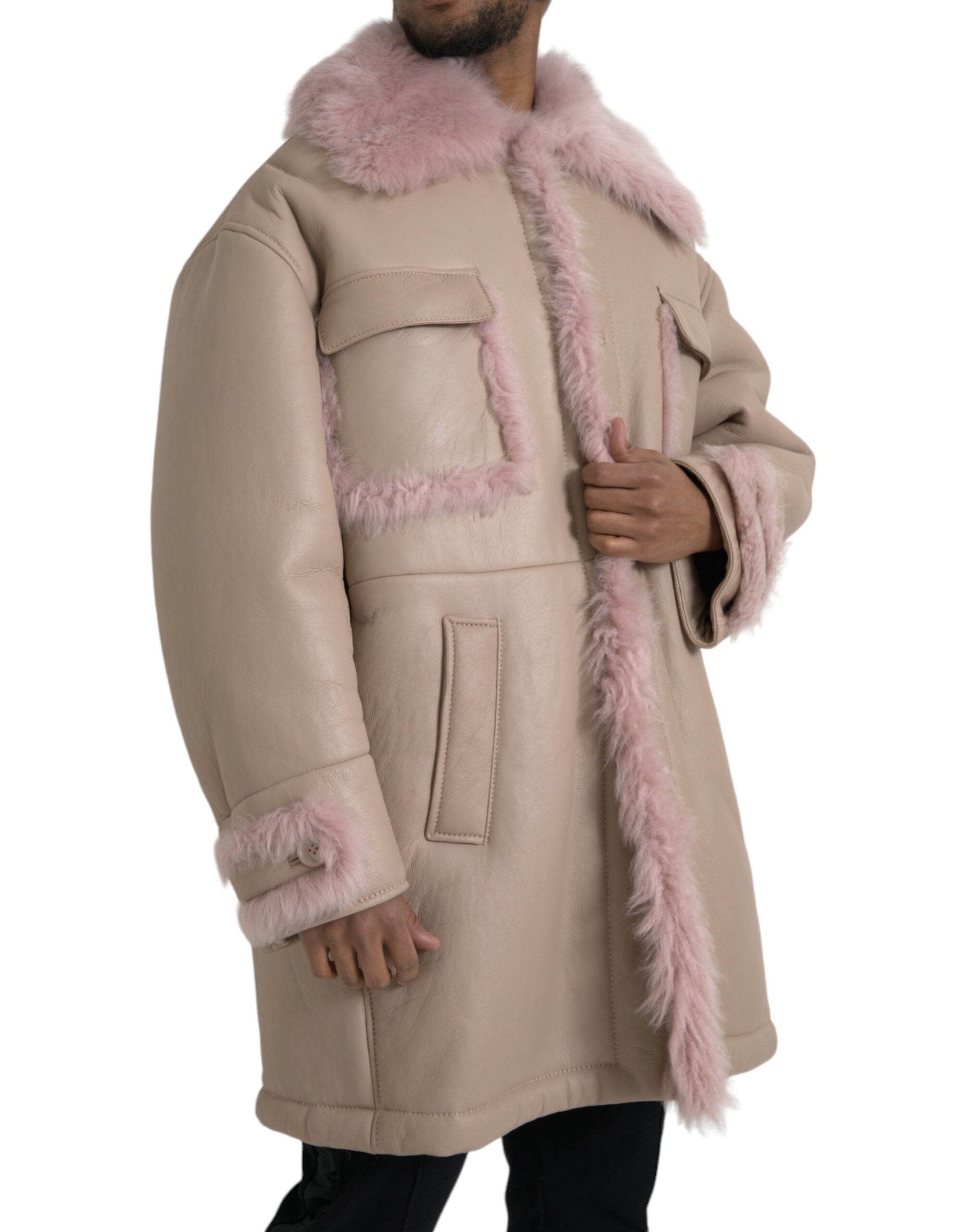 Dolce &amp; Gabbana Veste manteau en cuir d'agneau rose beige