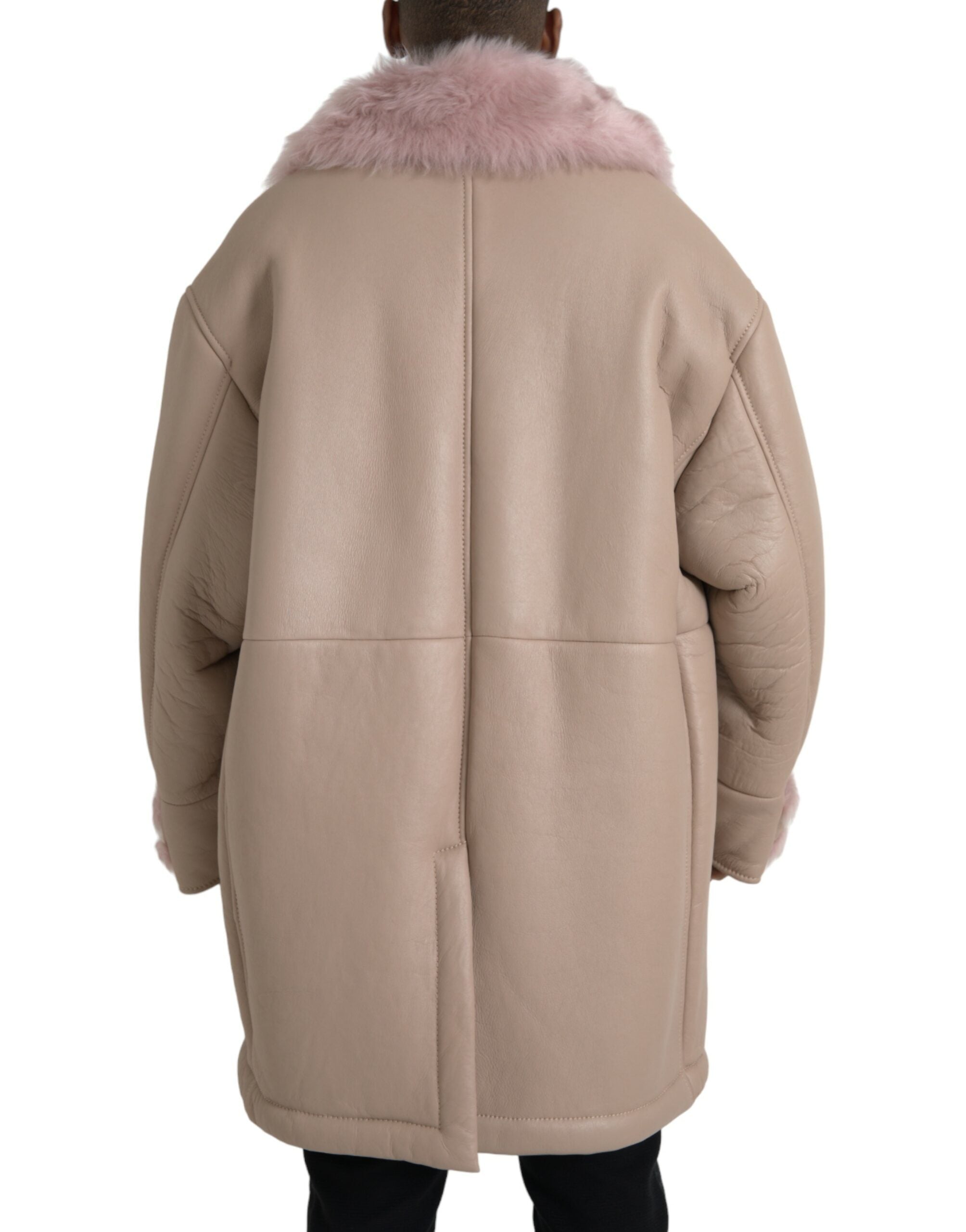 Dolce &amp; Gabbana Veste manteau en cuir d'agneau rose beige