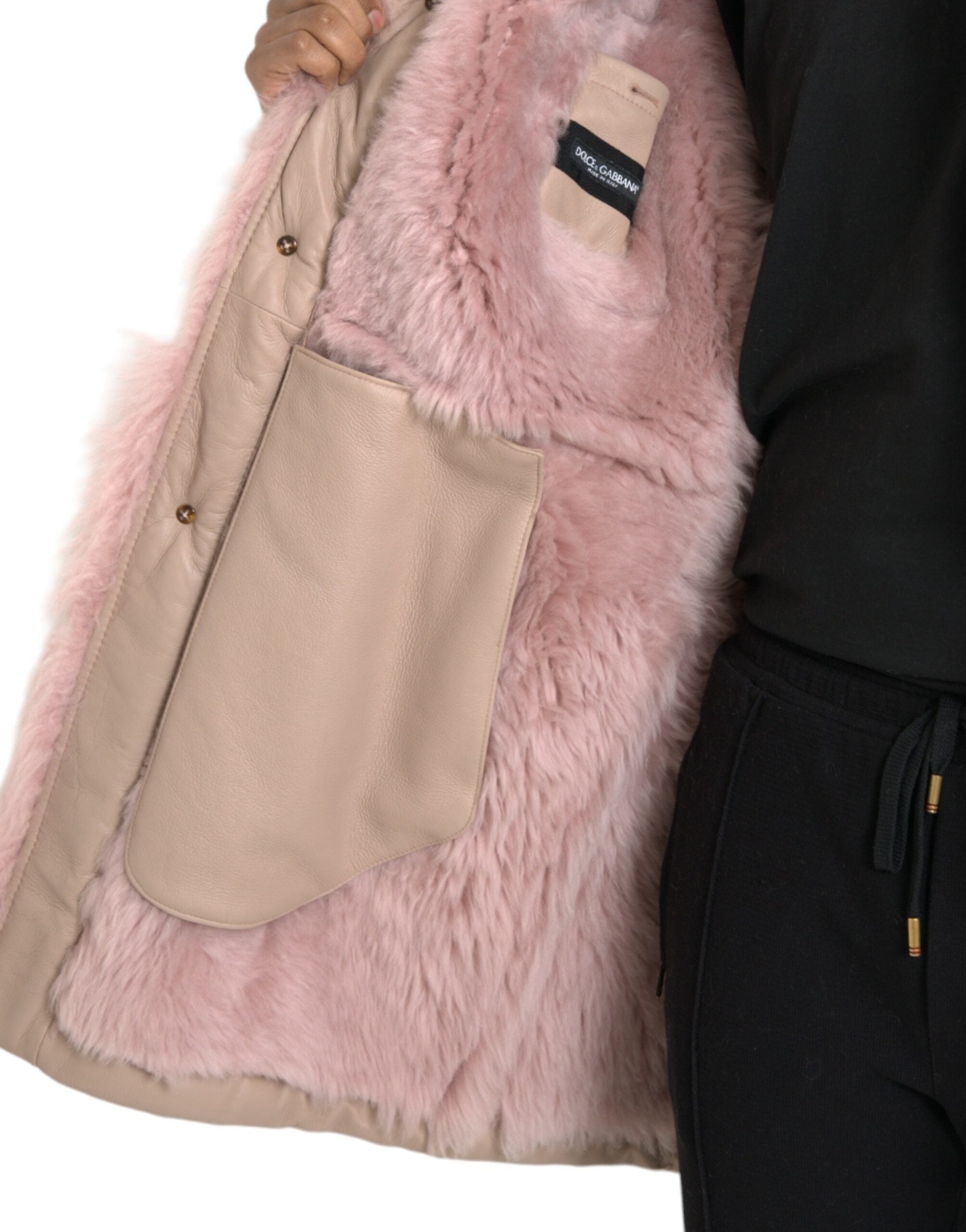 Dolce &amp; Gabbana Veste manteau en cuir d'agneau rose beige