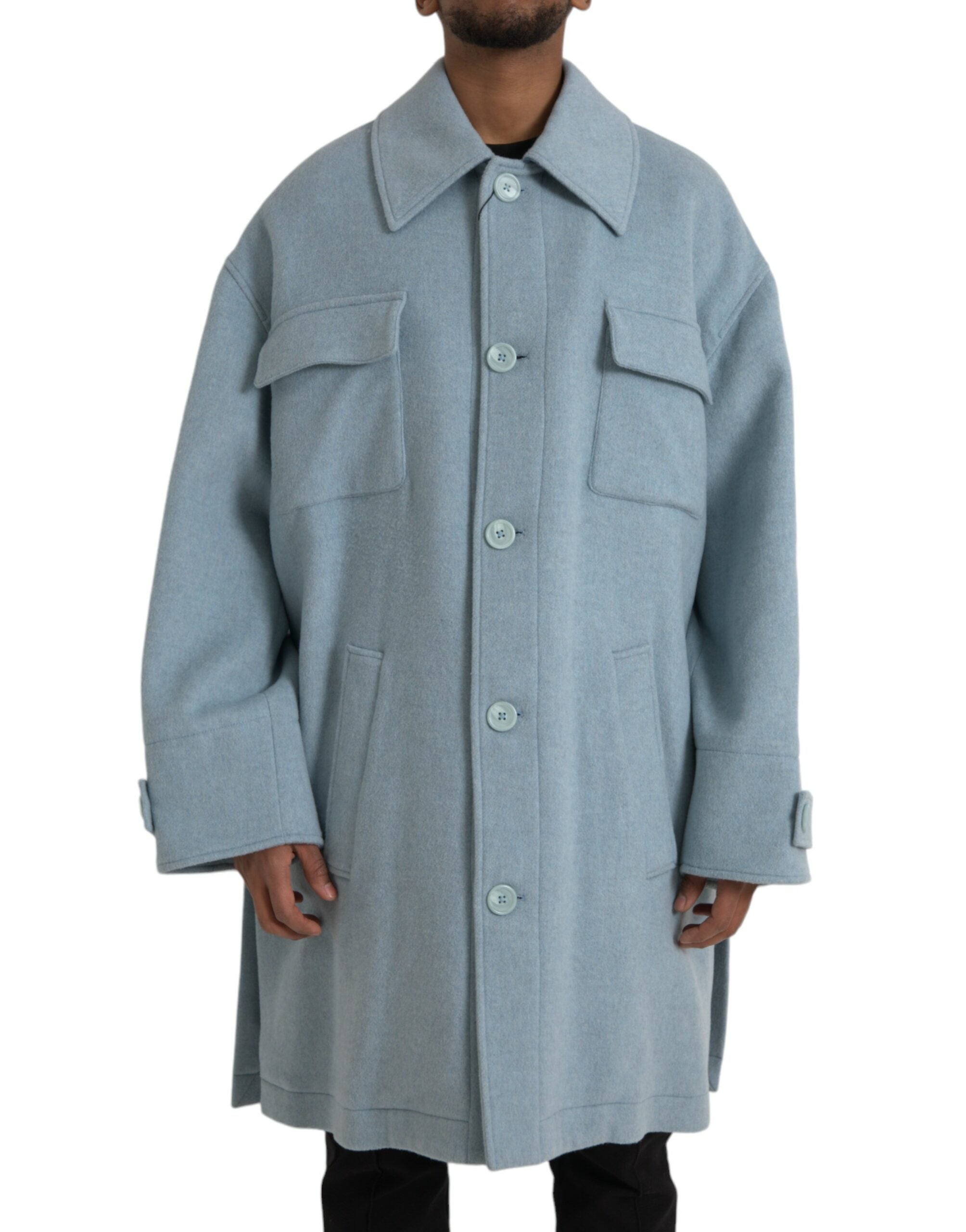 Dolce &amp; Gabbana Veste trench-coat boutonnée en laine bleu clair