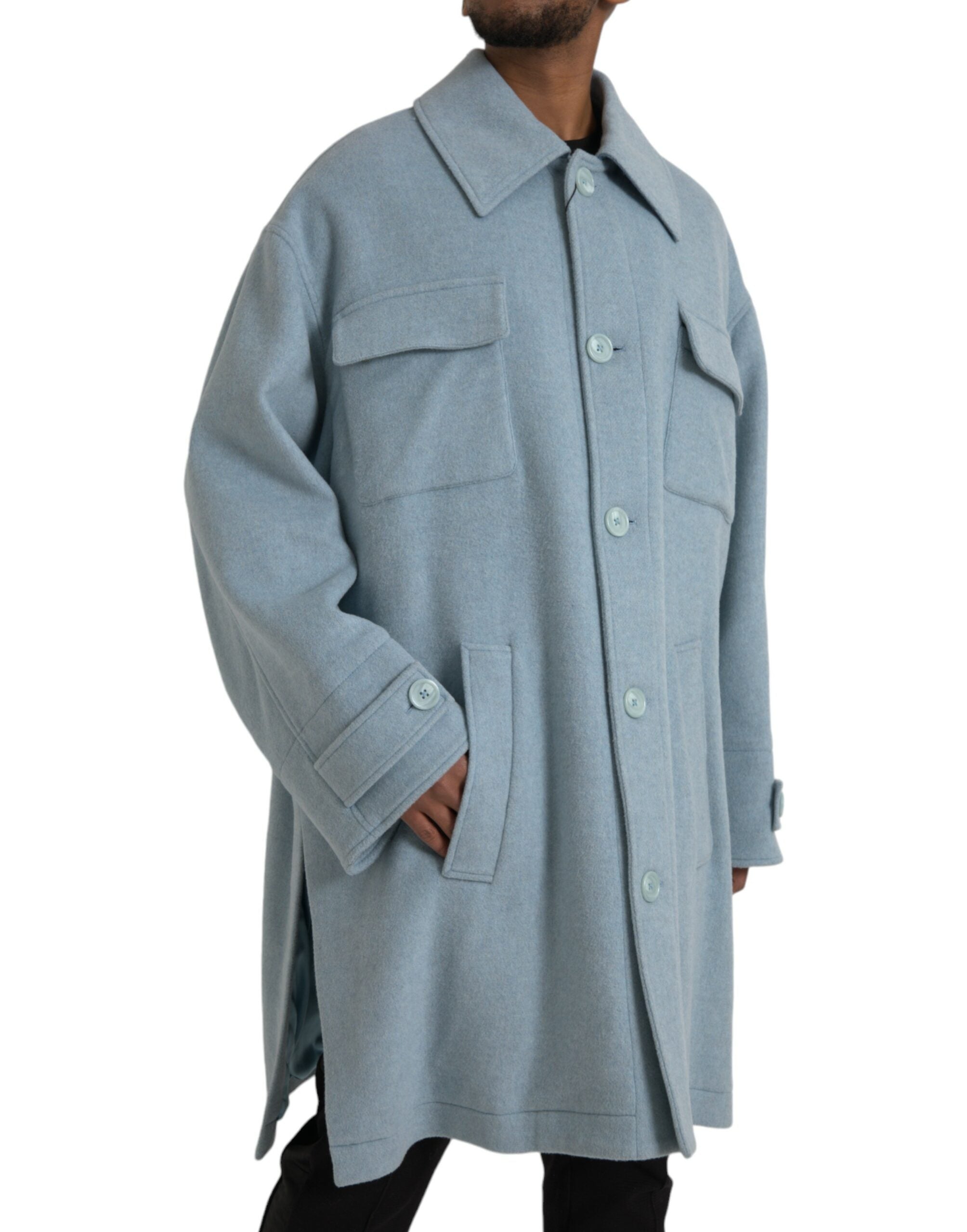 Dolce &amp; Gabbana Veste trench-coat boutonnée en laine bleu clair