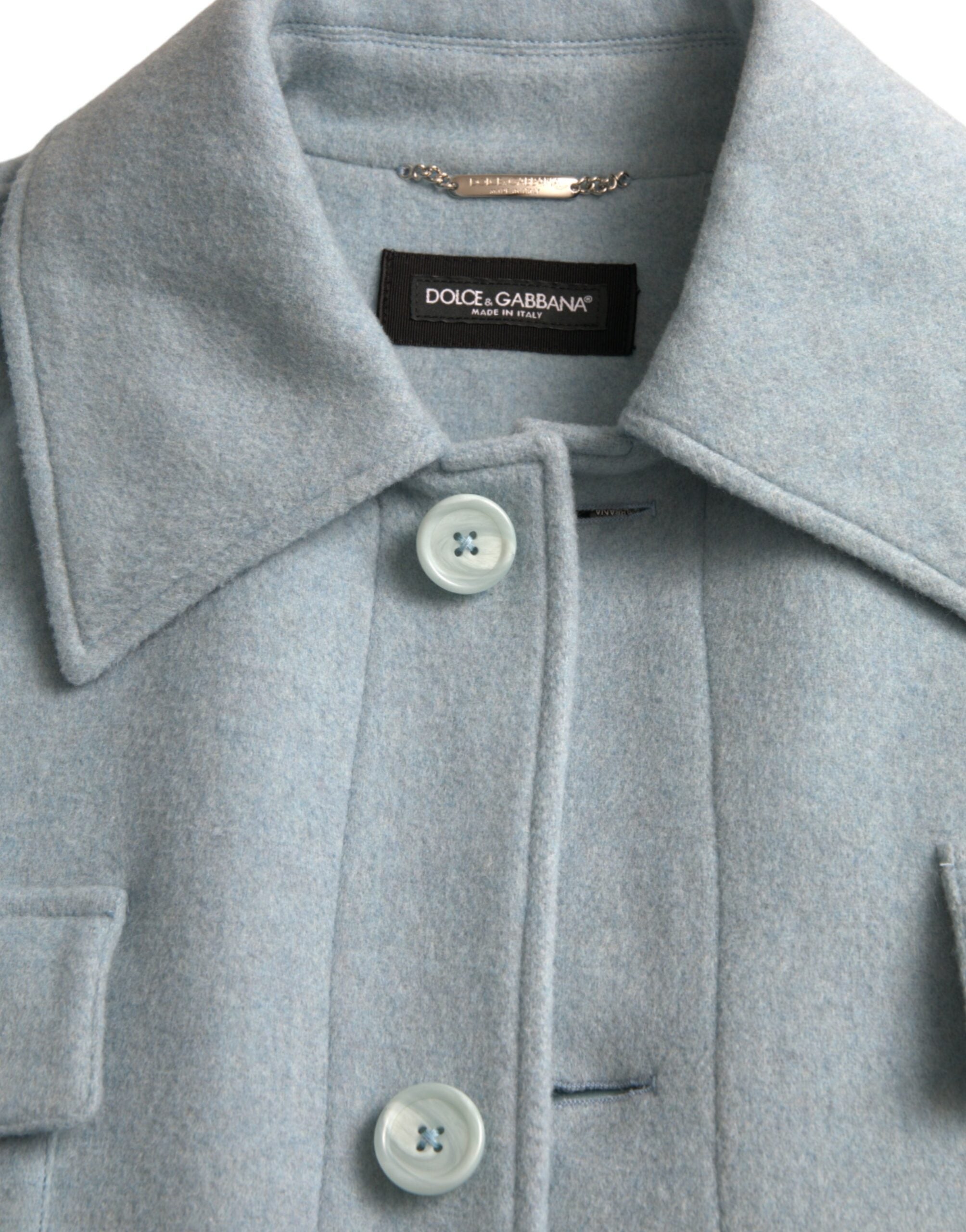 Dolce &amp; Gabbana Veste trench-coat boutonnée en laine bleu clair