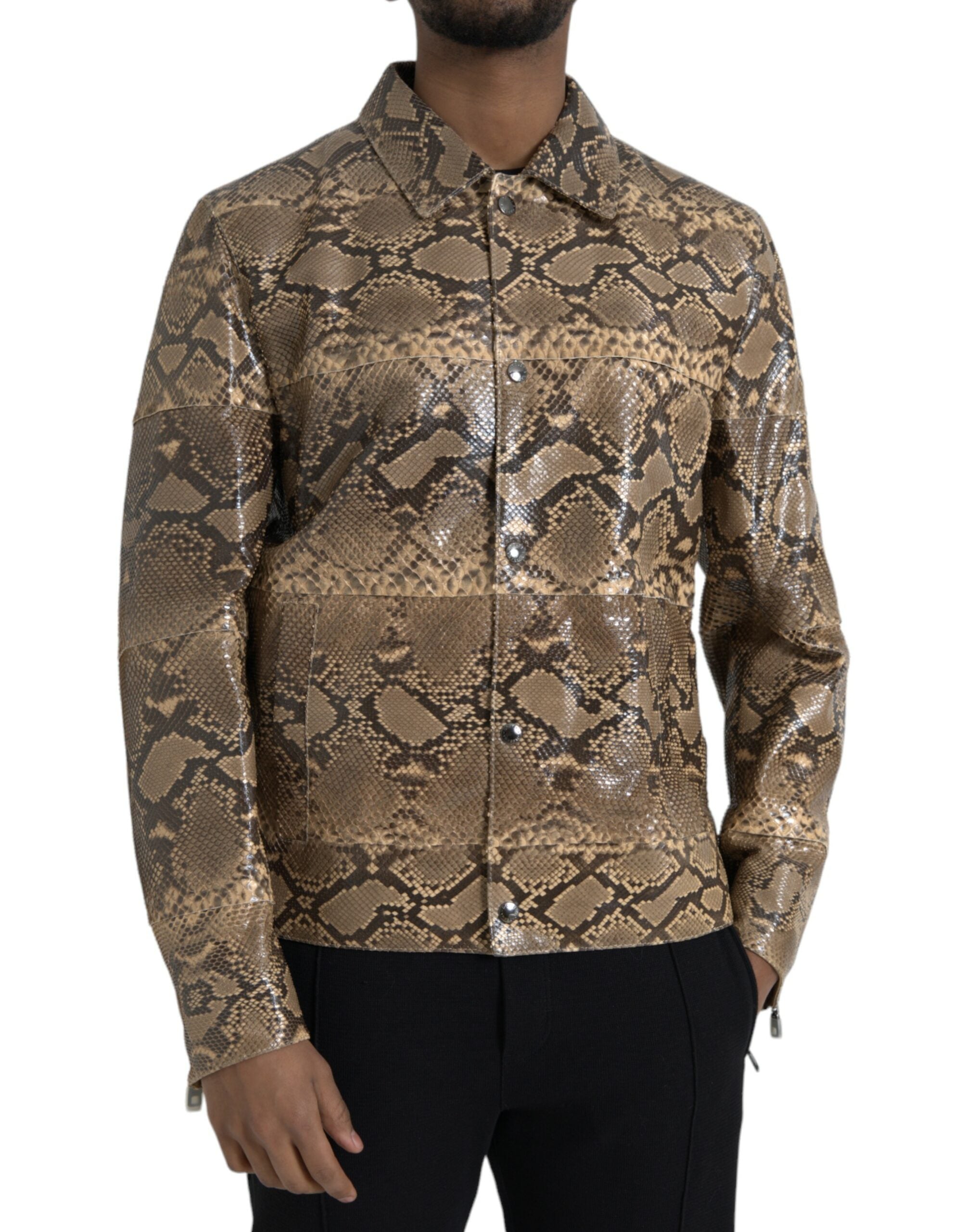 Dolce &amp; Gabbana Blouson motard en cuir exotique beige