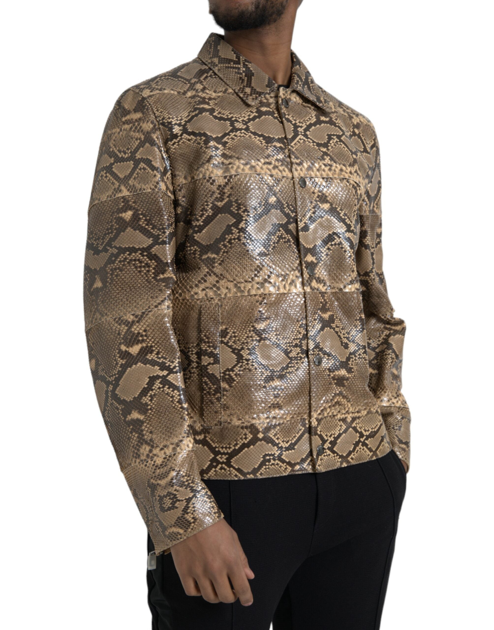 Dolce &amp; Gabbana Blouson motard en cuir exotique beige