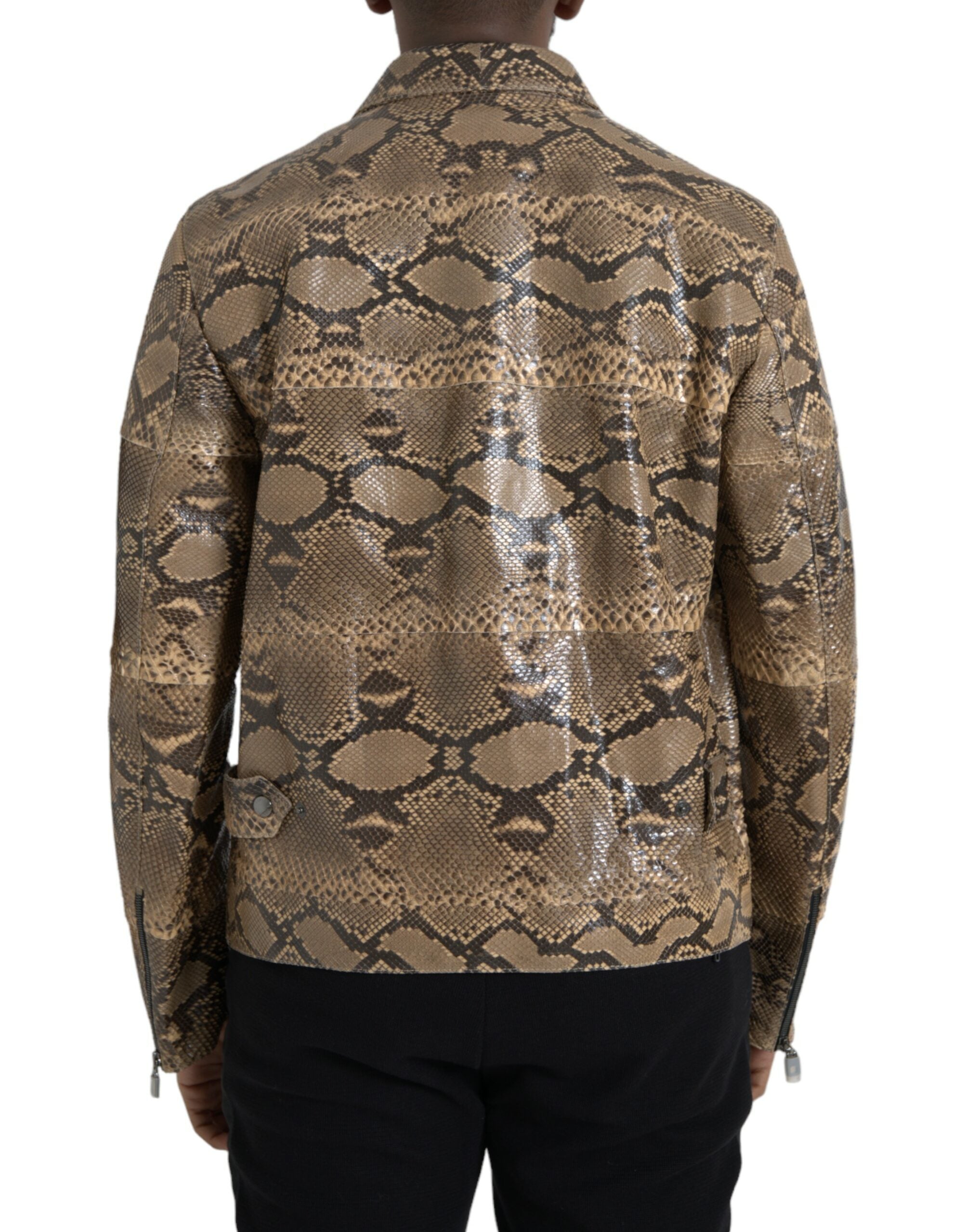 Dolce &amp; Gabbana Blouson motard en cuir exotique beige