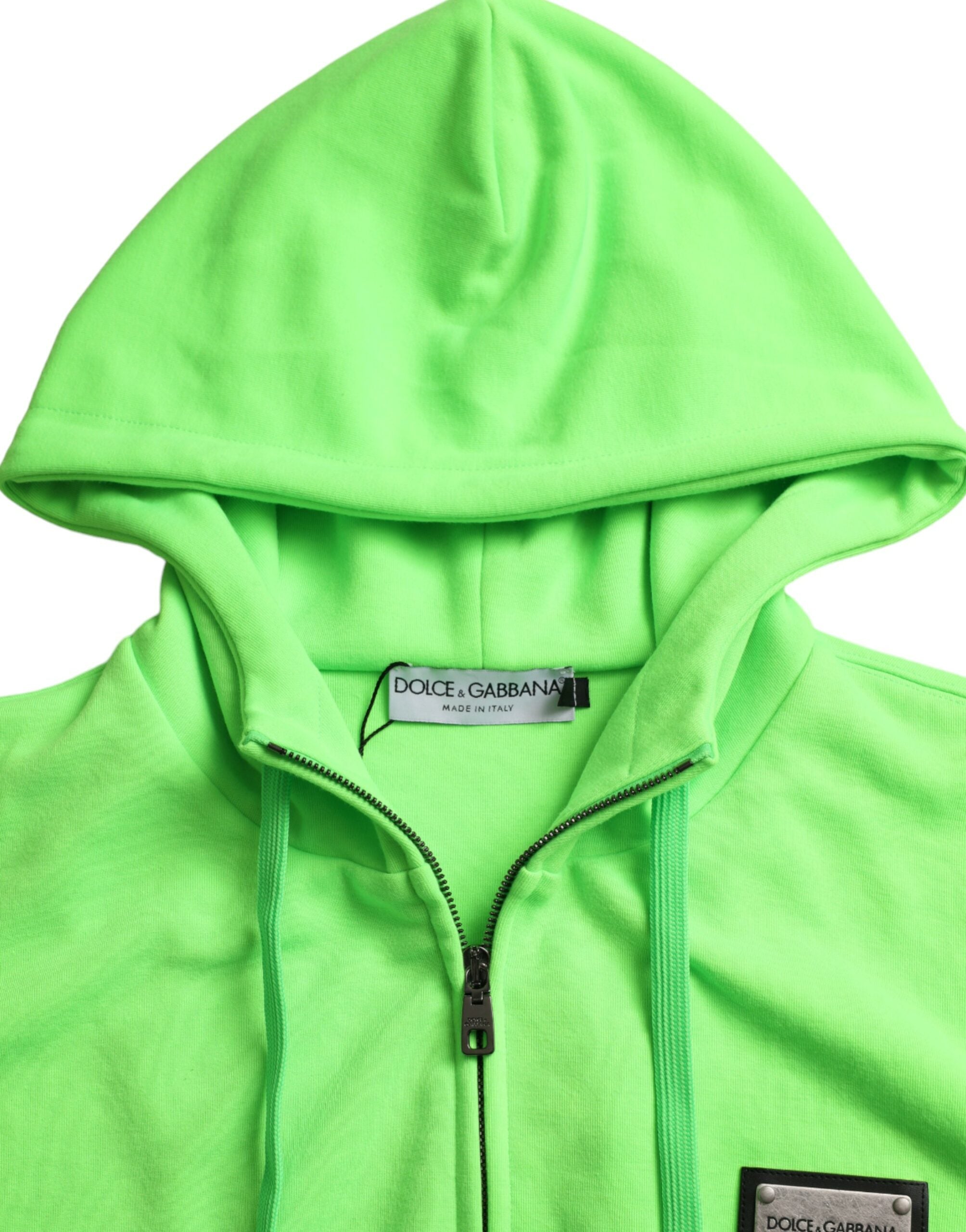 Dolce &amp; Gabbana Pull à capuche vert fluo entièrement zippé