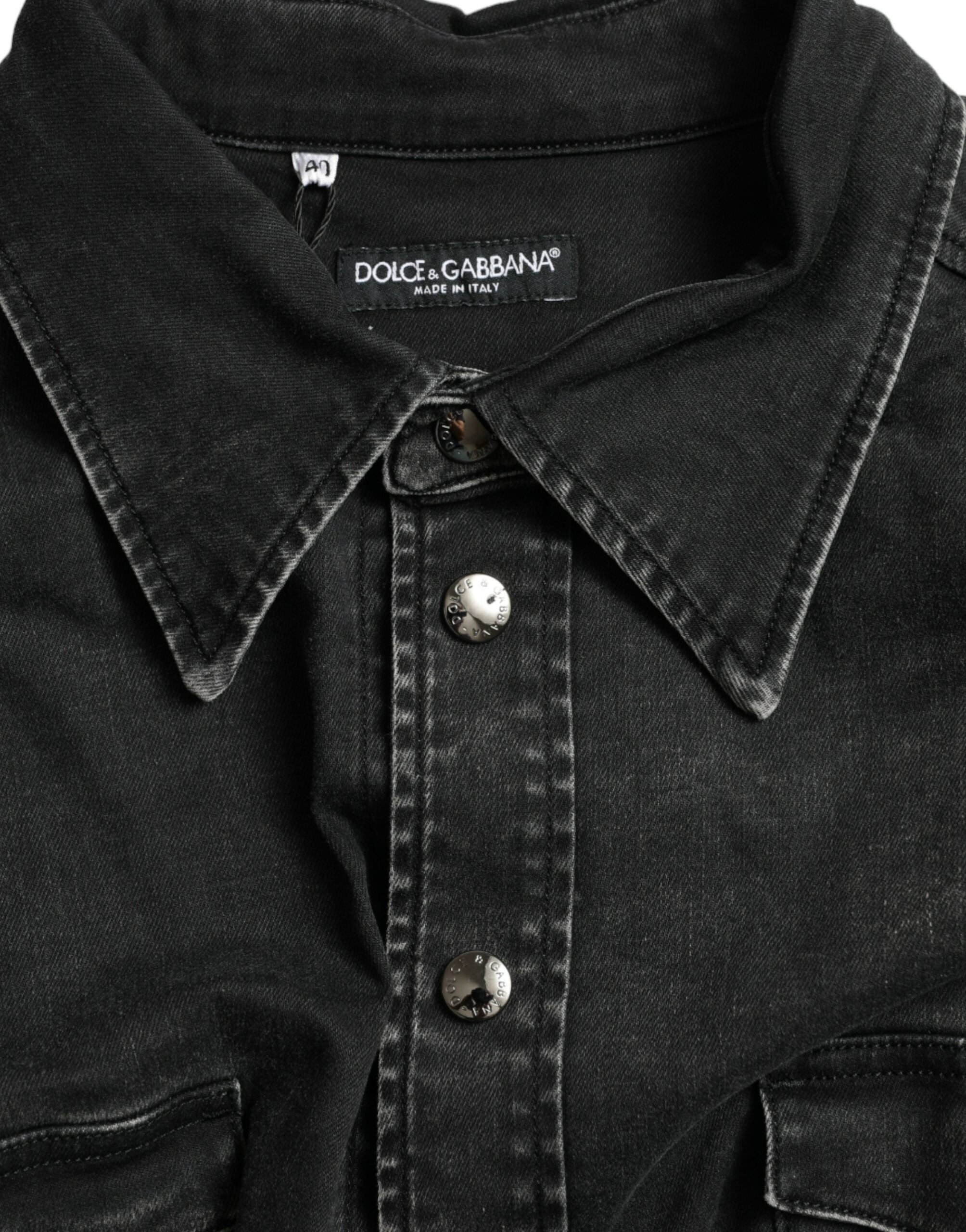 Dolce &amp; Gabbana Chemise décontractée en denim à manches longues en coton noir