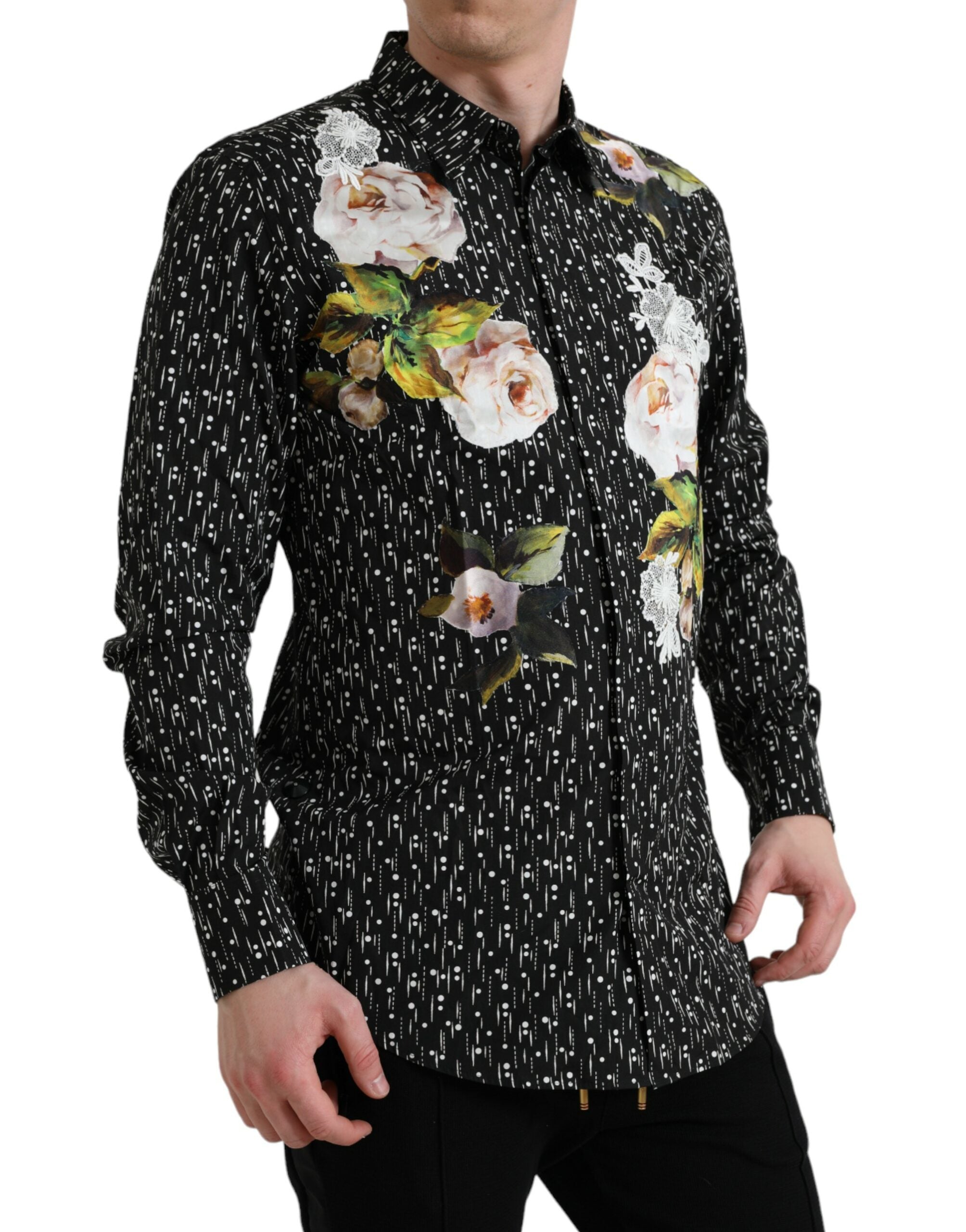 Dolce &amp; Gabbana Robe formelle noire à fleurs pour hommes Chemise OR