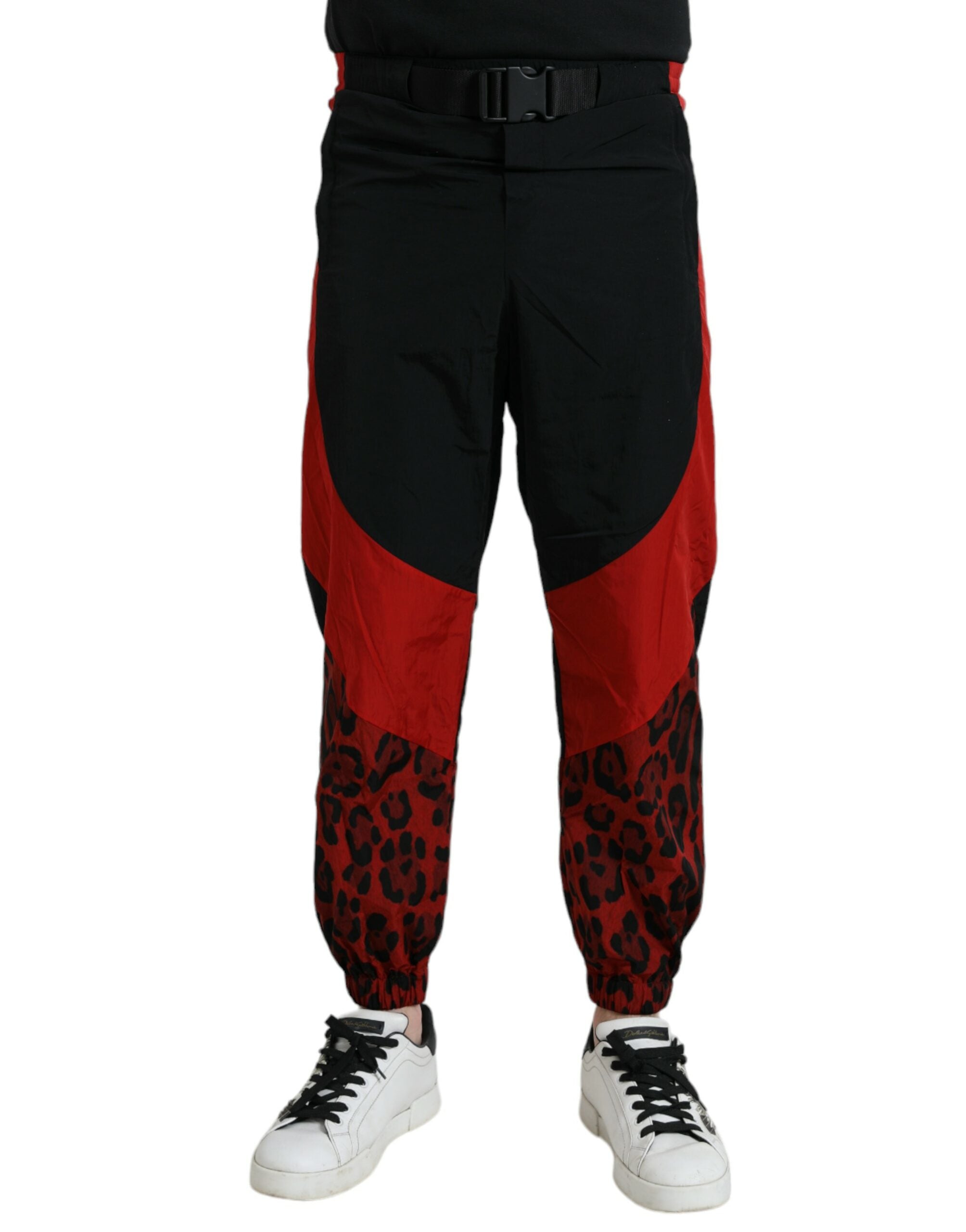 Dolce &amp; Gabbana Pantalon de jogging en nylon à imprimé léopard rouge noir