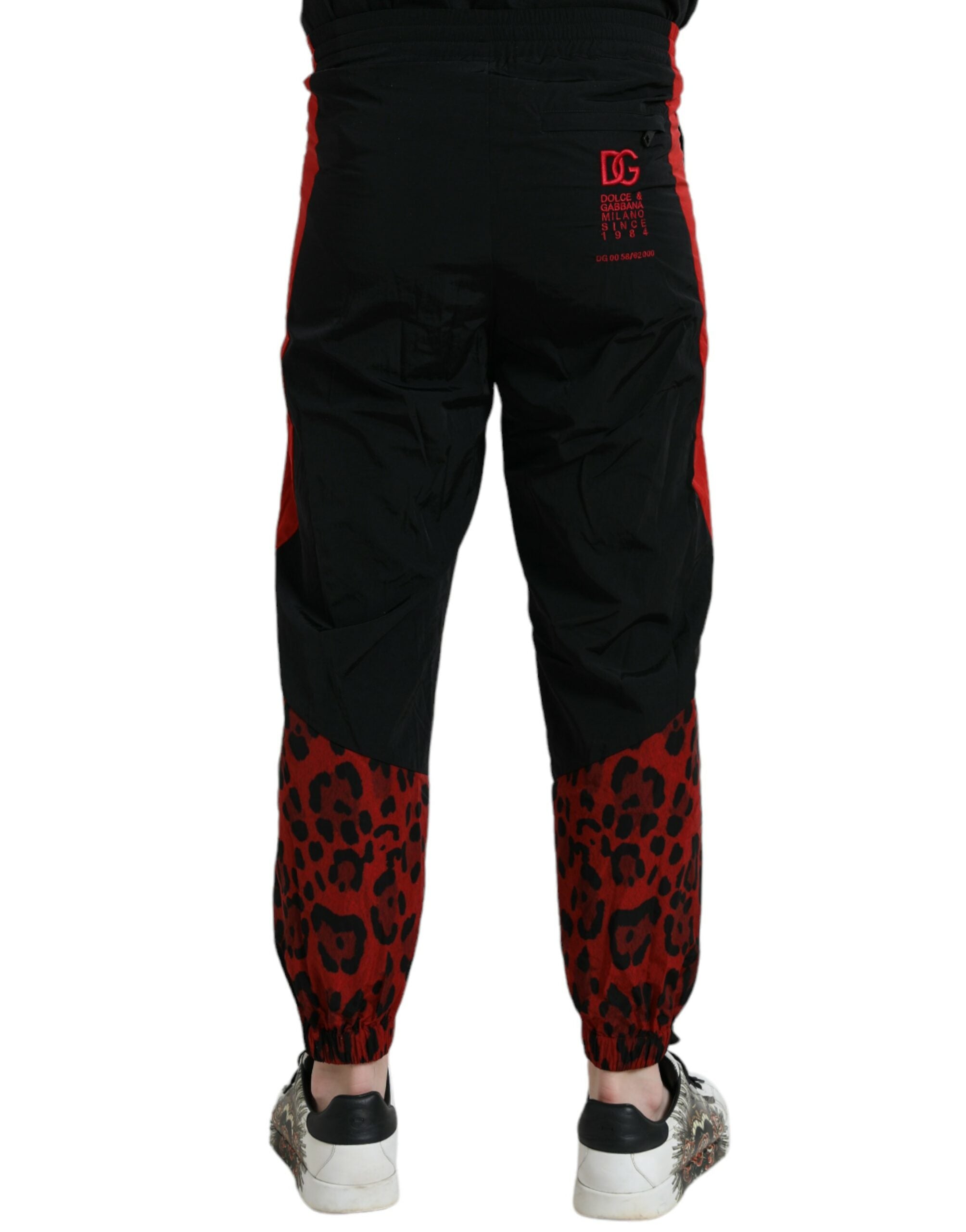 Dolce &amp; Gabbana Pantalon de jogging en nylon à imprimé léopard rouge noir