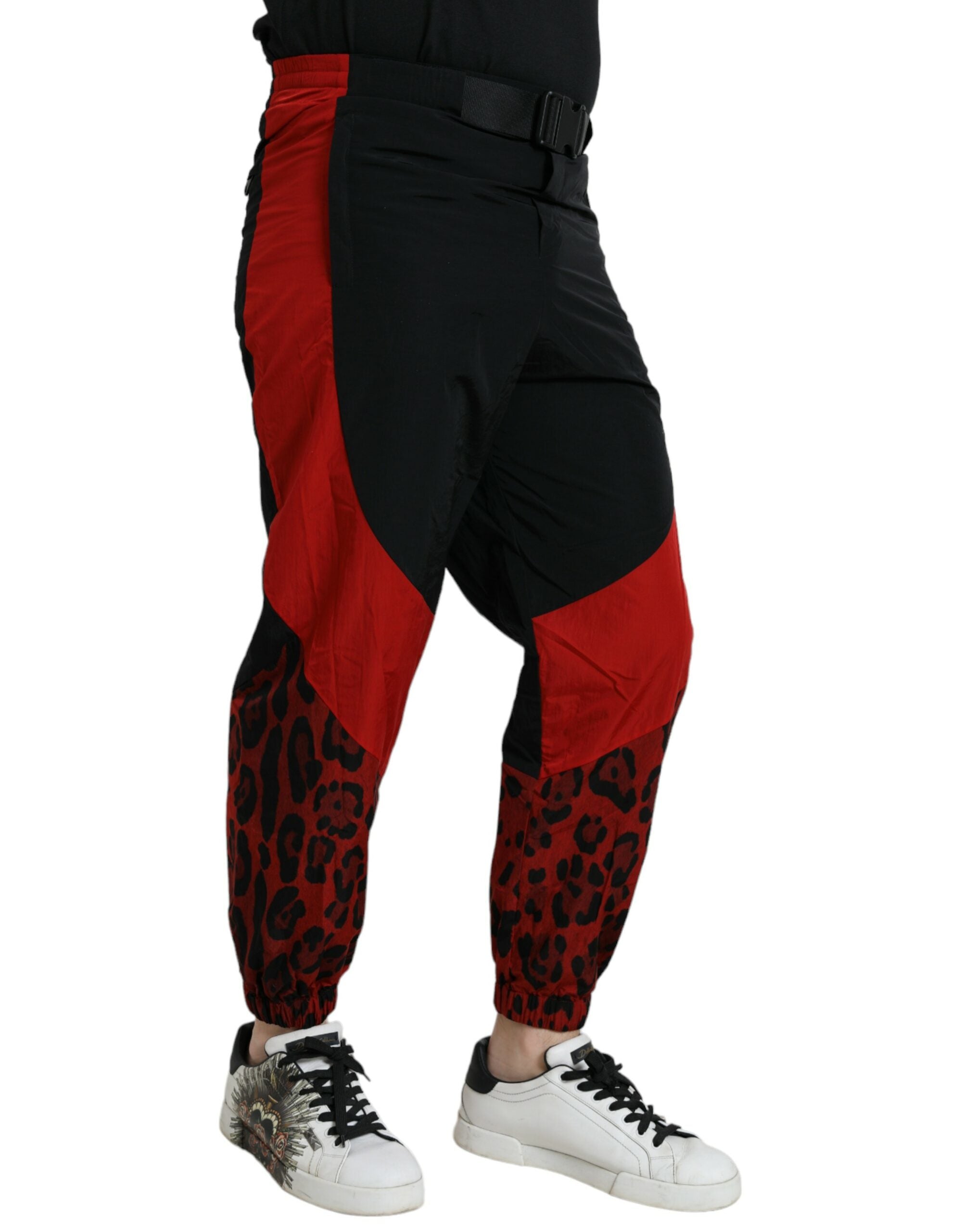 Dolce &amp; Gabbana Pantalon de jogging en nylon à imprimé léopard rouge noir