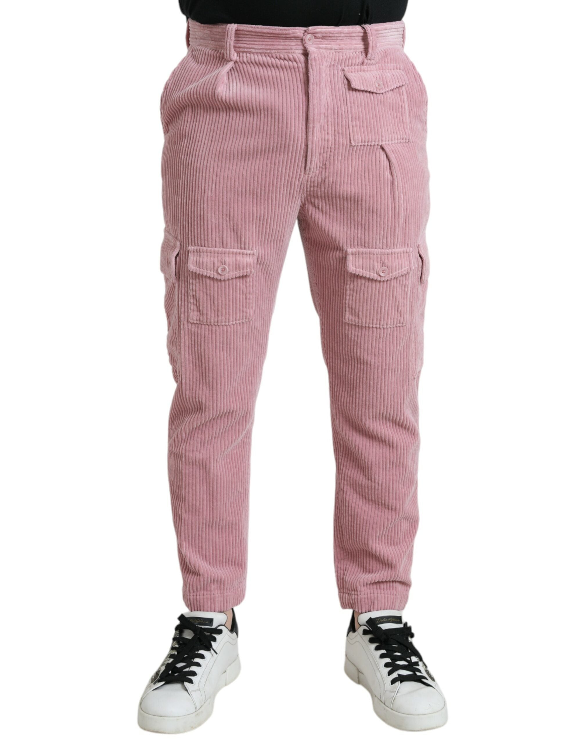 Dolce &amp; Gabbana Jean cargo skinny stretch en coton velours côtelé rose