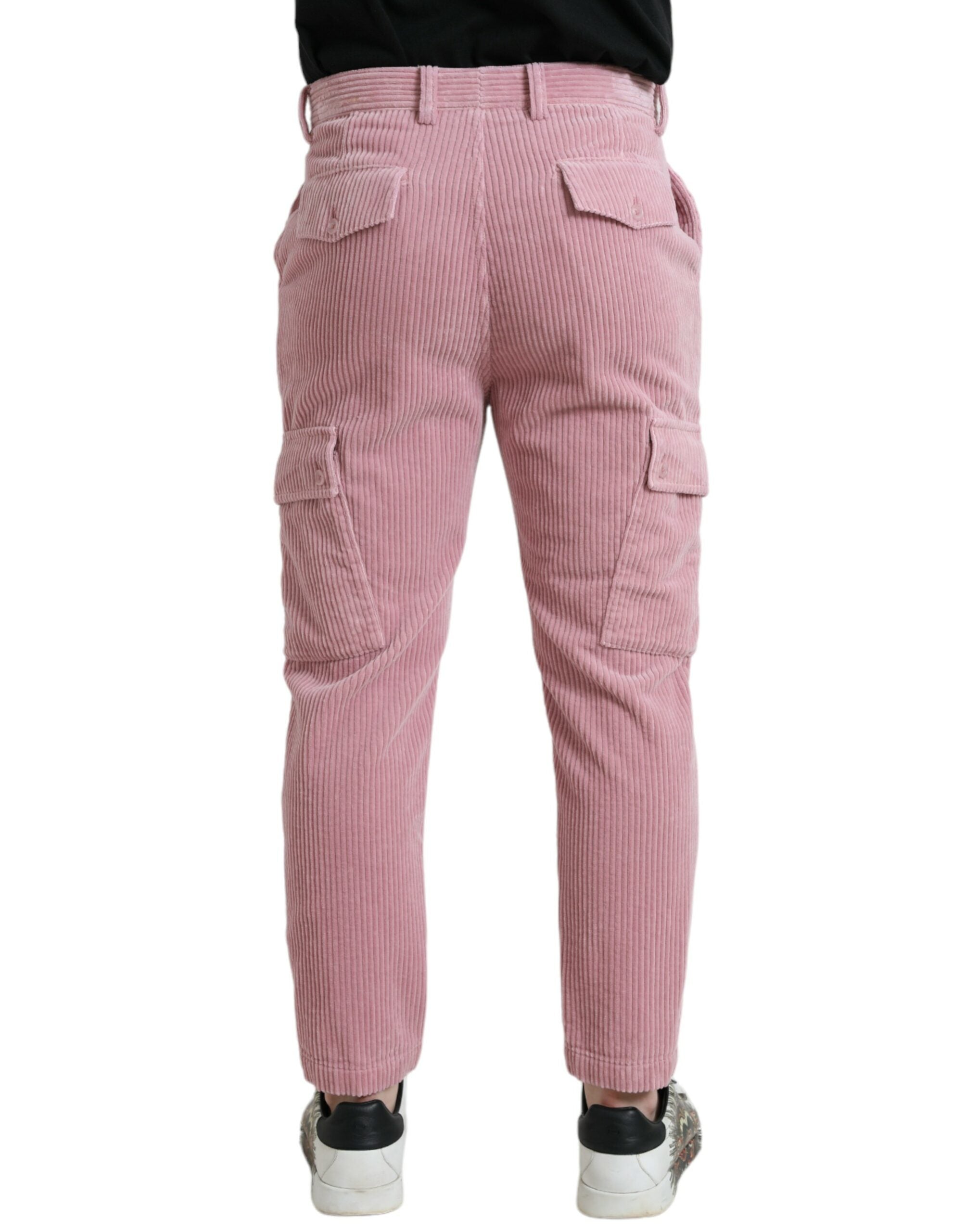 Dolce &amp; Gabbana Jean cargo skinny stretch en coton velours côtelé rose