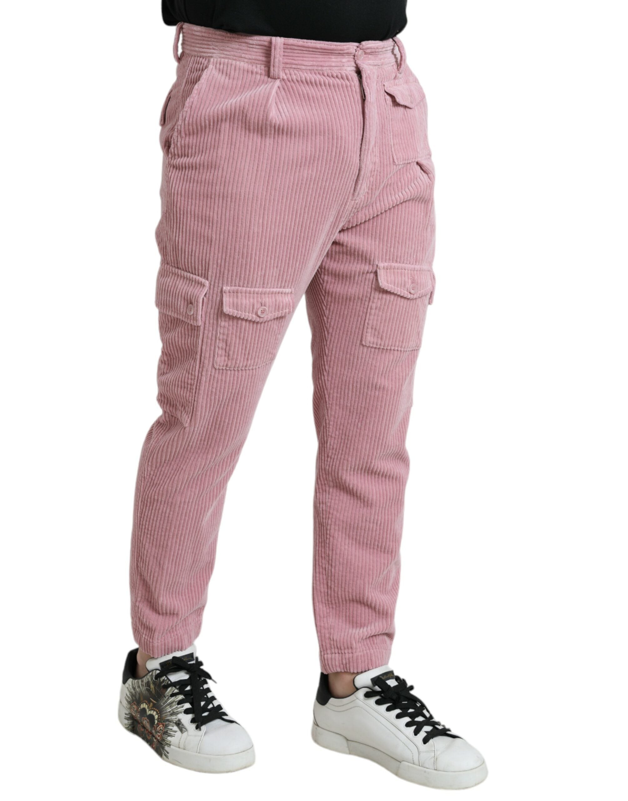 Dolce &amp; Gabbana Jean cargo skinny stretch en coton velours côtelé rose