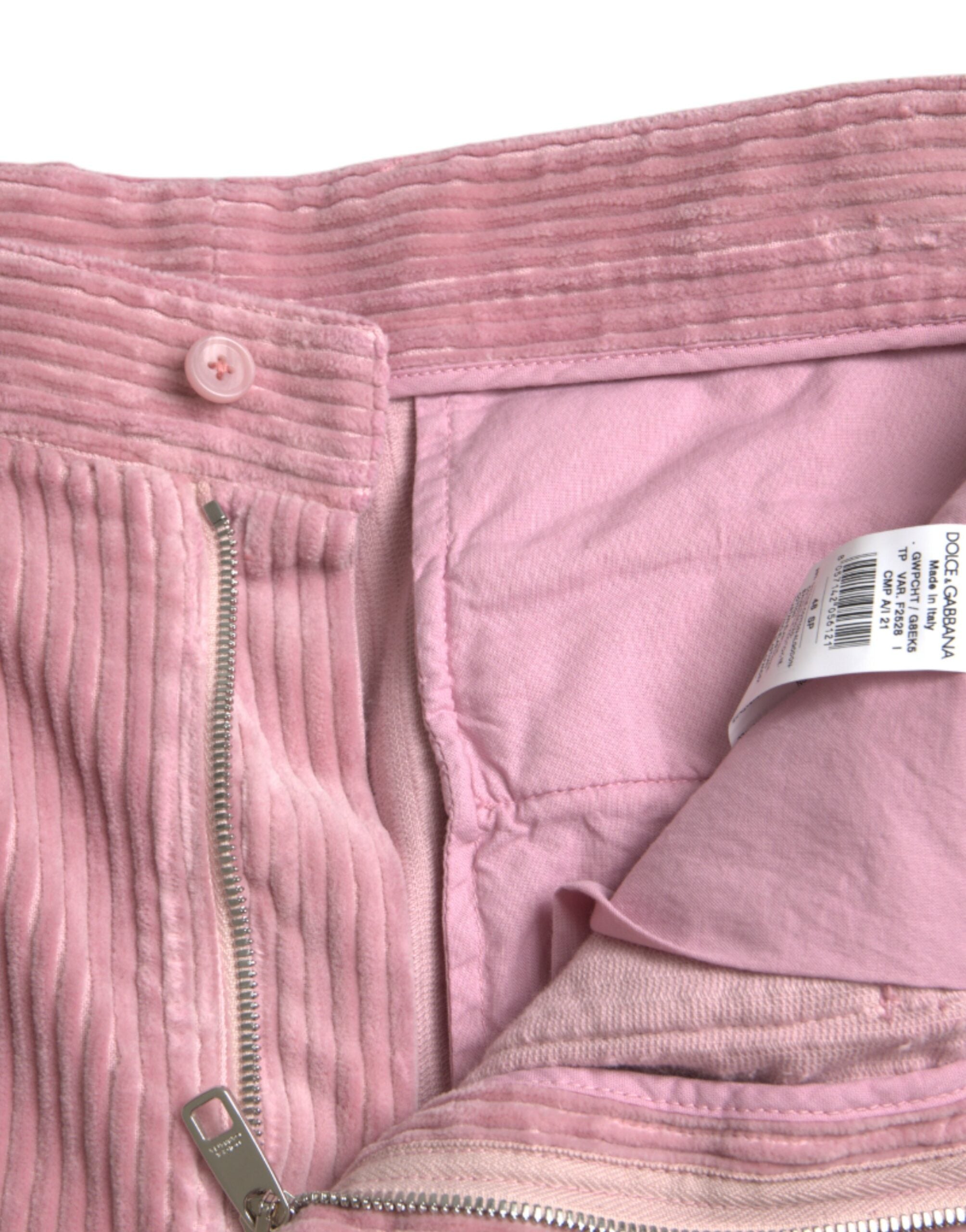 Dolce &amp; Gabbana Jean cargo skinny stretch en coton velours côtelé rose